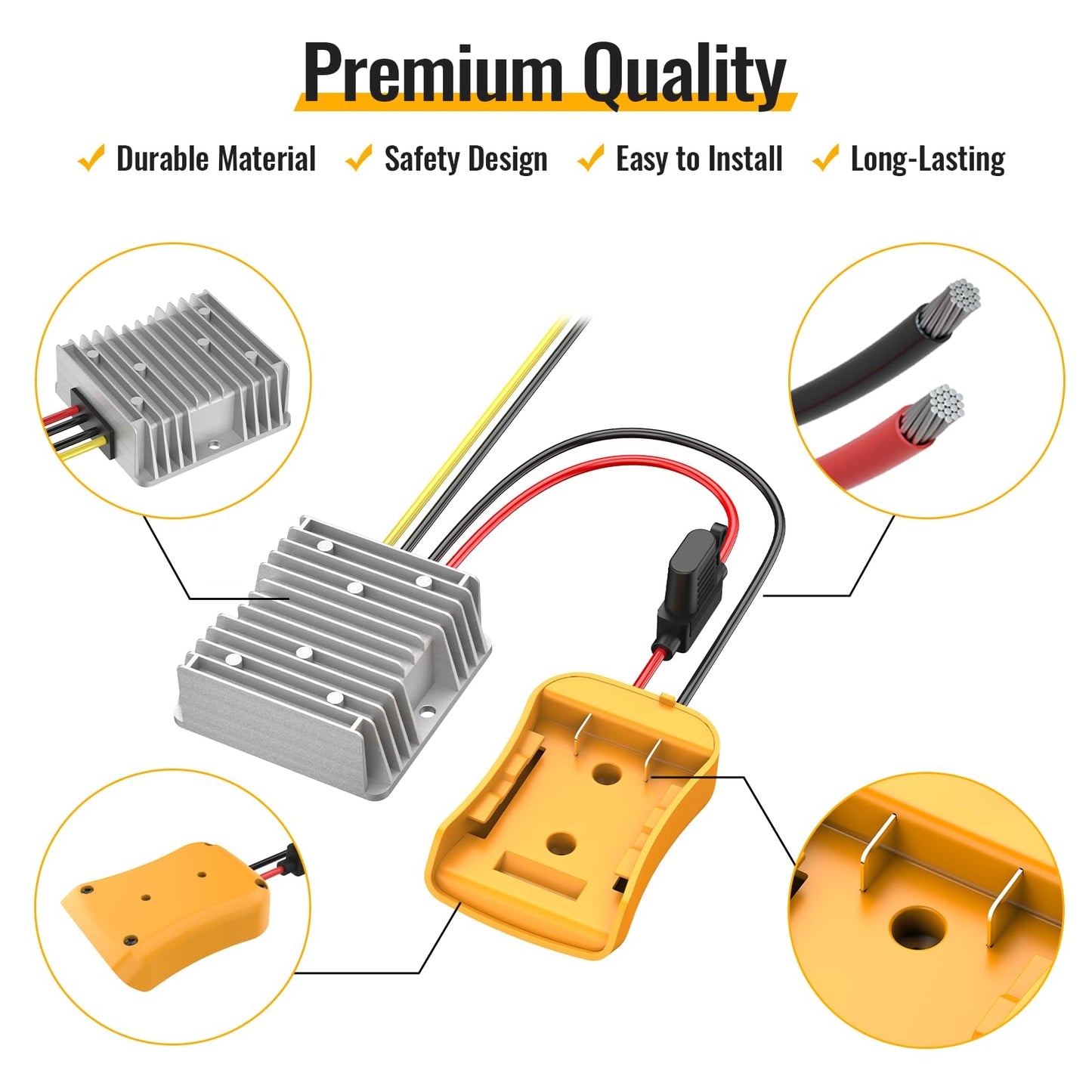 Kzreect 20V to 12V Step-Down Converter Compatible with Dewalt 20V Battery, DC 12V 20A 240W Buck Converter Voltage Reducer Regulator for Golf Cart RC Car LED Lights DIY Toys