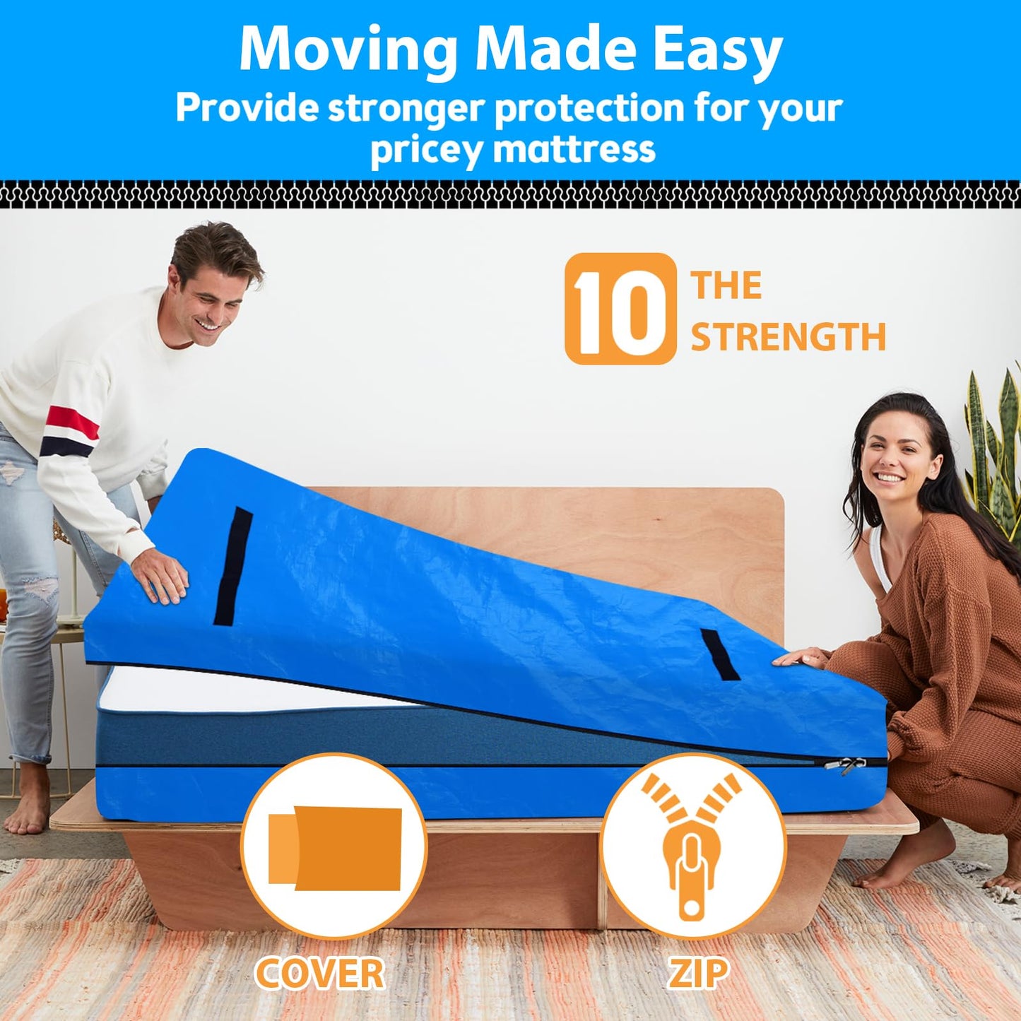 Mattress Bag for Moving,Extra Thick Mattress Cover Queen Mattress Storage Bag with 8 Strong Handles & Zipper,Heavy Duty Mattress Moving Bag,Waterproof Mattress Protector,Moving Supplies(Queen Size)