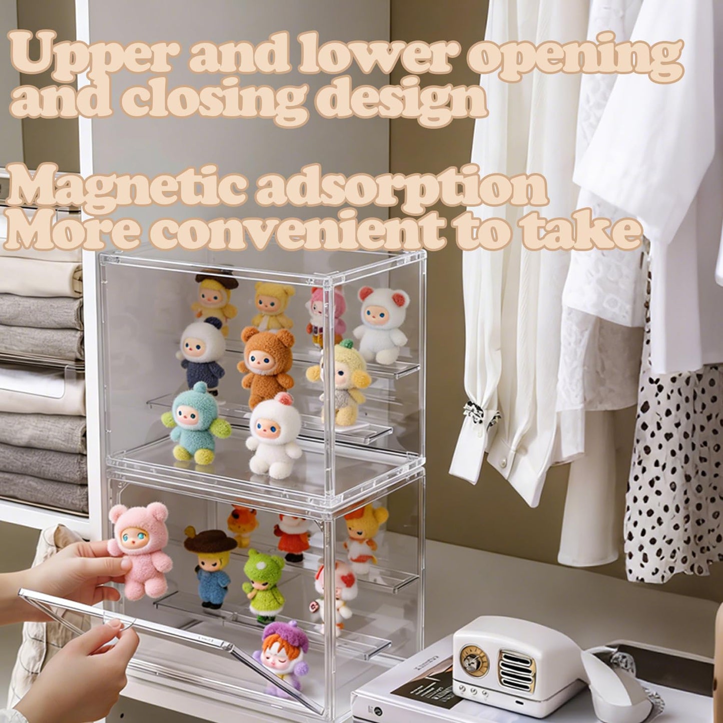 Clear Display Case for Figures, 3 Tier Acrylic Display Case, Tiered Display Stand Storage Box, Acrylic Display Box with Magnetic Door (2 Packs)