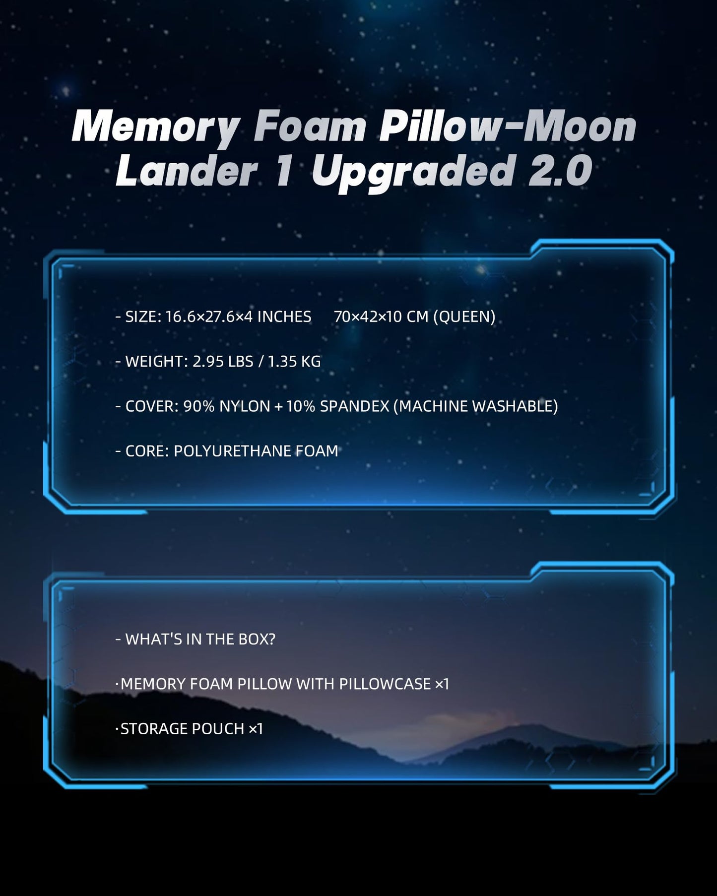 MENDALE Memory Foam Pillow for Sleeping, Cooling Bed Pillows for Neck Pain Relief, Queen Size Contour Design for Side Back Stomach Sleepers with Travel Pouch - Frim But Soft 42x70x10 cm