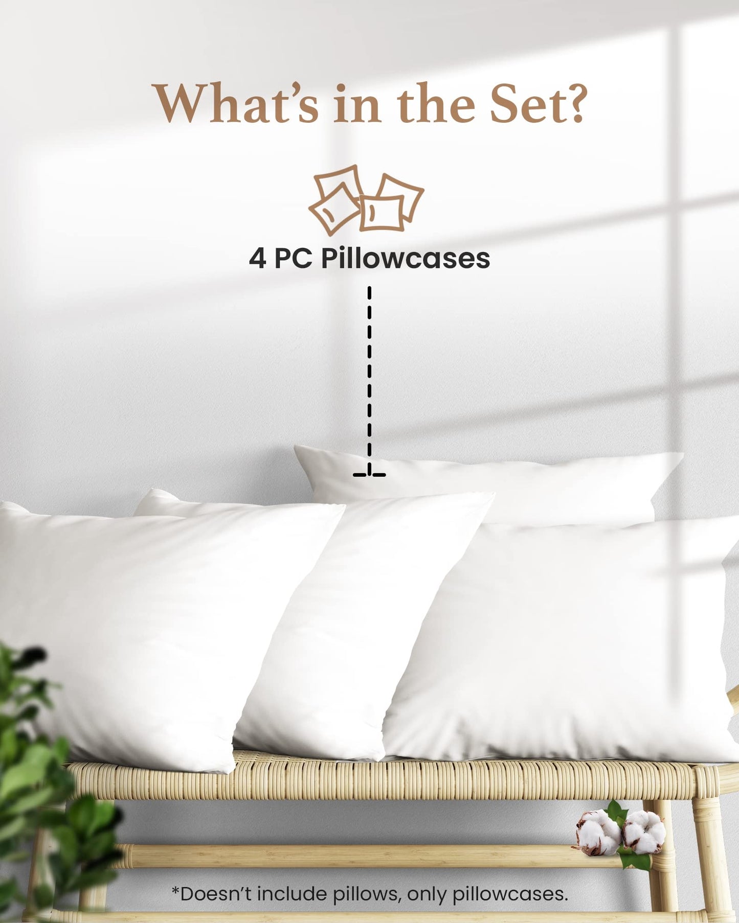 Good Sleep Bedding Pillow Case - 100% Egyptian Cotton Pillow Covers, 1000 TC Pillow Cases Queen Size 4 Pack, Comfy Pillow Cover, Sateen Weave Queen Pillow Case, Soft Pillow Cases, White Pillow Cases