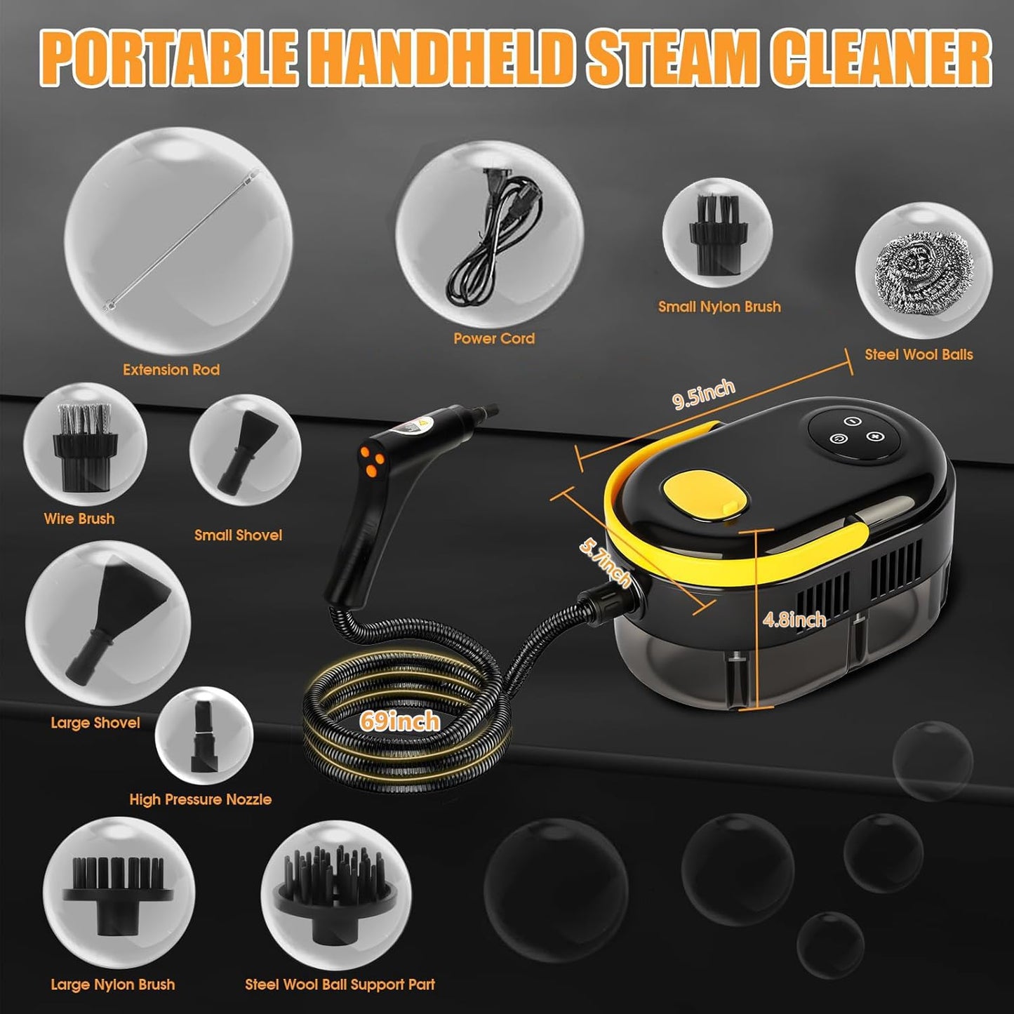 NEWBUY Steam Cleaner, Portable Handheld Steamer for Cleaning 6-Level Adjustable 2500W 40oz Water Tank Capacity for Home, Car, Bathroom, Kitchen, Tile, Grout