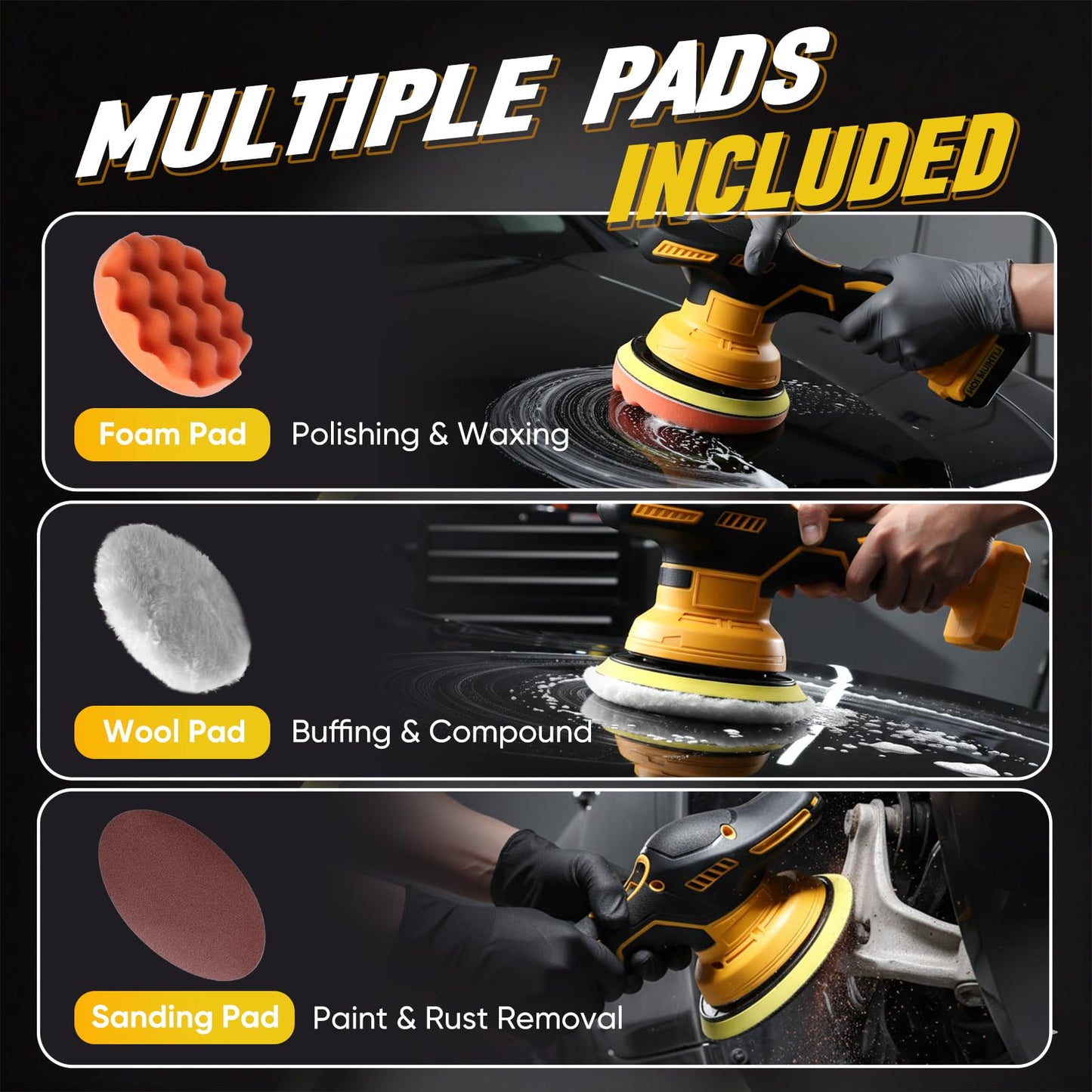 CHUFA Cordless Car Buffer Polisher Kit for Dewalt 20V Battery(Battery Not Included), 8 Variable Speed 5500RPM, 6 in Brushless Dual Action Random Polishing Machine , Orbital Polisher for Car Detailing