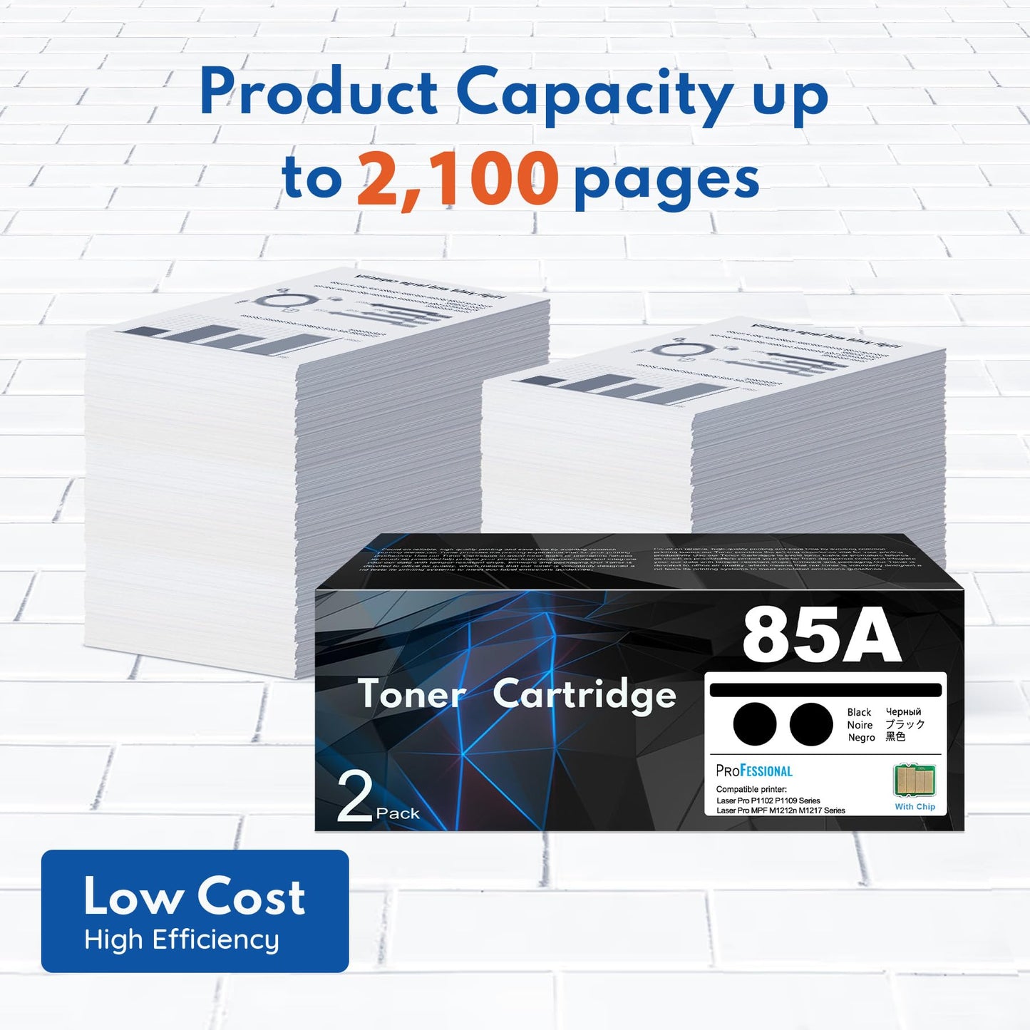 (with chip) 85A Toner Cartridge 2 Pack Black CE285D High Yield Replacement for HP 85A CE285A Toner Cartridge Laser Pro P1102 P1102w P1109w M1212nf M1217nfw Printer Ink