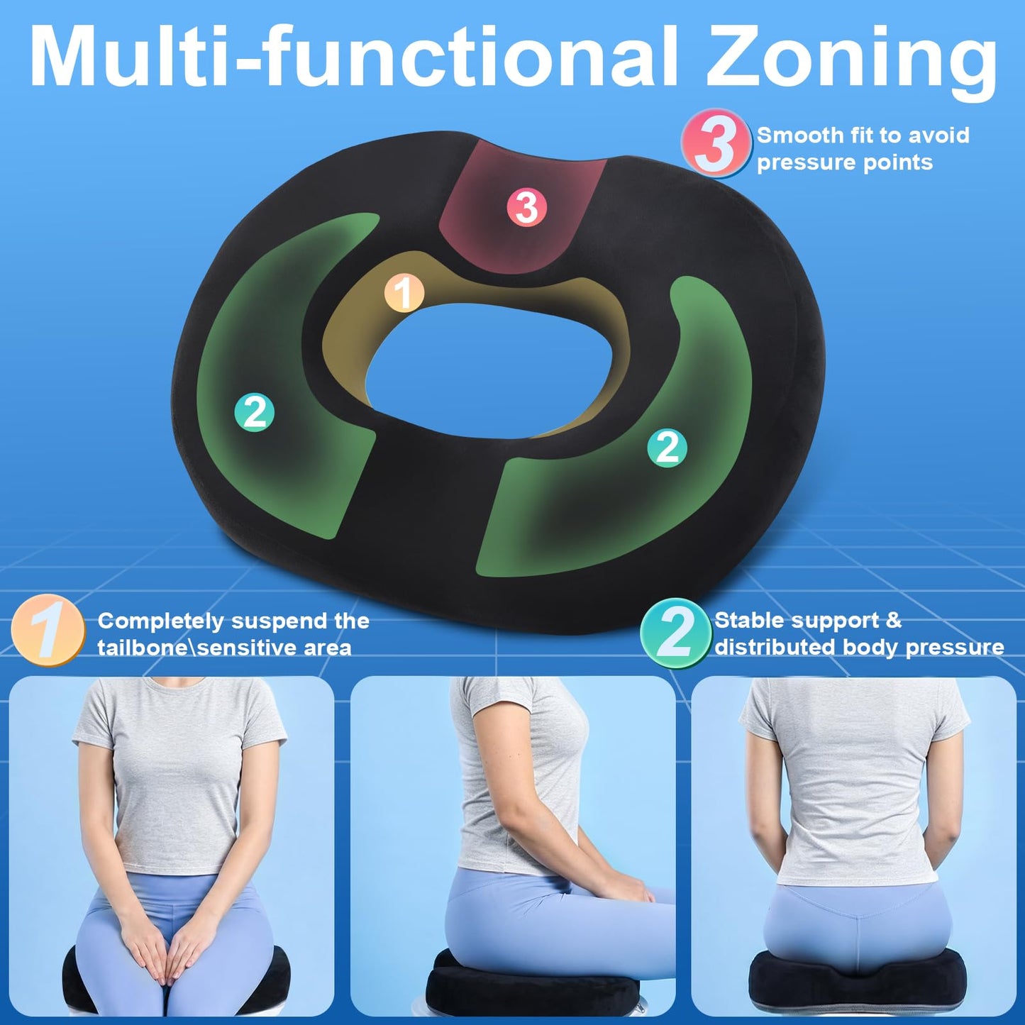 Donut Pillow Seat Cushion for Tailbone,Hemorrhoid Pillow for Office, Home & Wheelchair,Ergonomic Memory Foam Butt Seat Cushion Used in Coccyx, Sciatica, Pregnancy, Postpartum Recovery