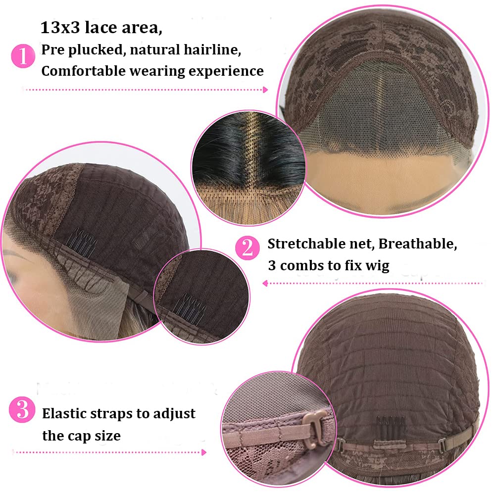 QD-Tizer Lace Front Wigs, Long Straight Hair Ombre Green Wig Glueless Heat Resistant Fiber Hair Synthetic Lace Front Wigs for Fashion Women