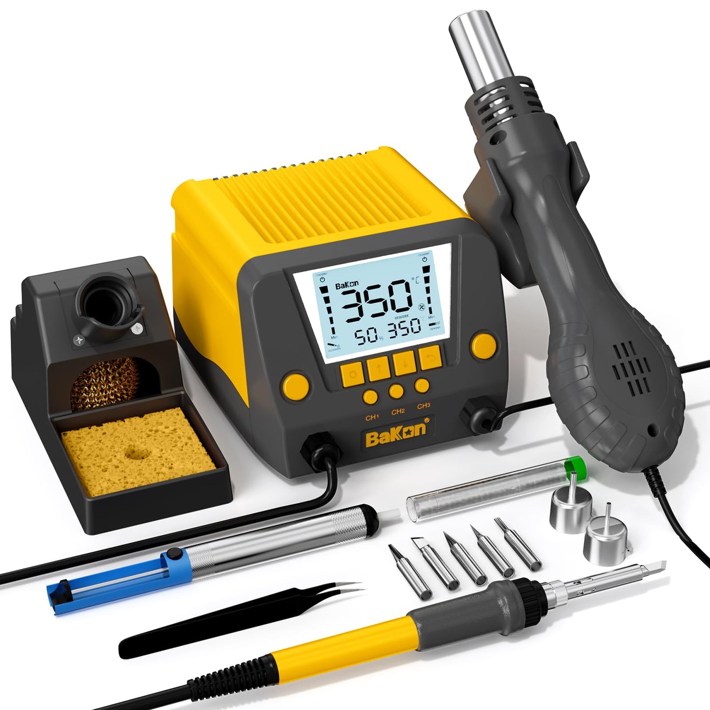 BK882 Soldering Station 2-in-1 Hot Air Rework Station,Soldering Stations with °F /°C, Cool/Hot Air Conversion, Digital Temperature Correction and Sleep Function