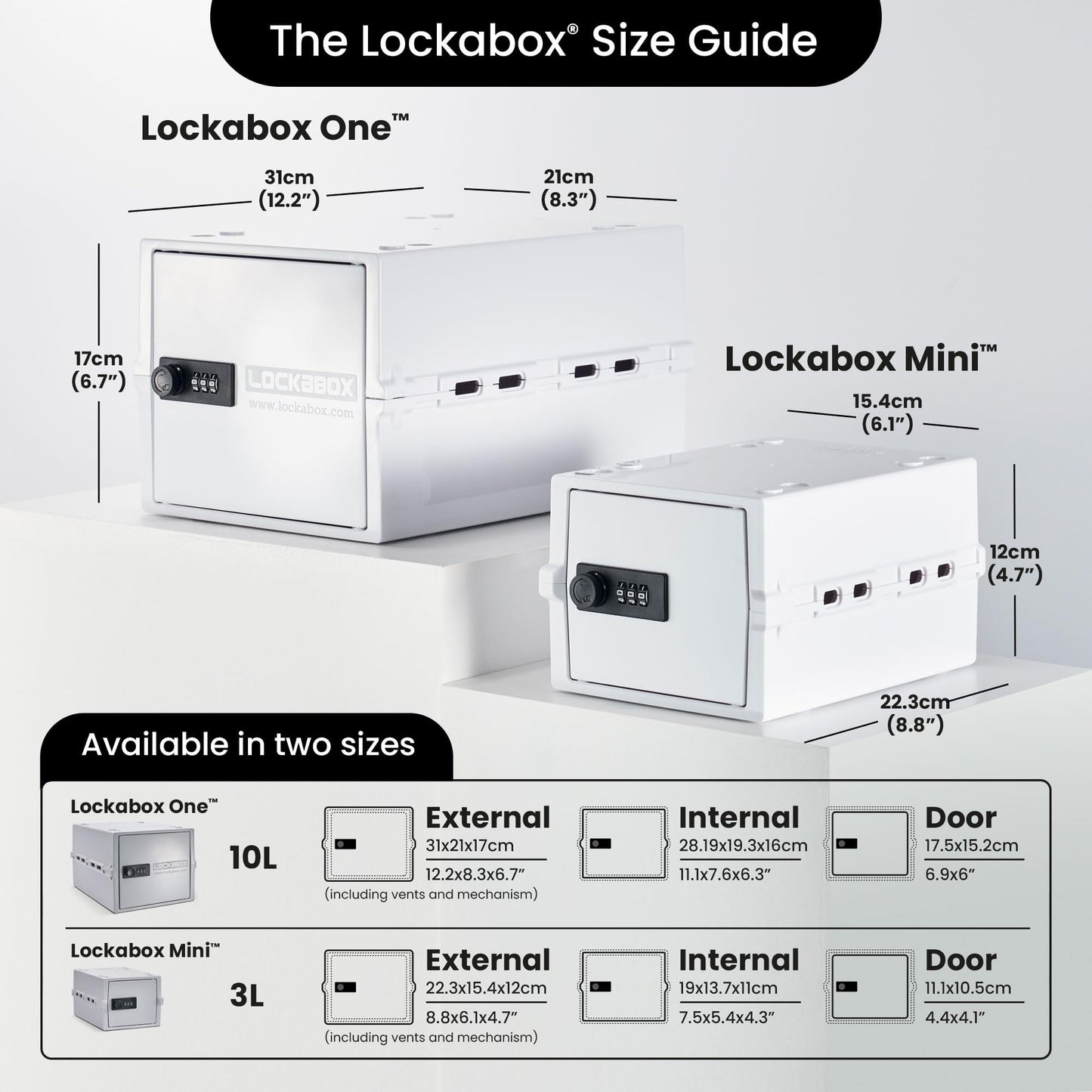 Lockabox Mini™ | Small Lock Box | 3 Litre Combination Lock Box For Food, Medicine & Home Safety | External Size 8.8 x 6.1 x 4.7 inches | BPA Safe (Opal White)