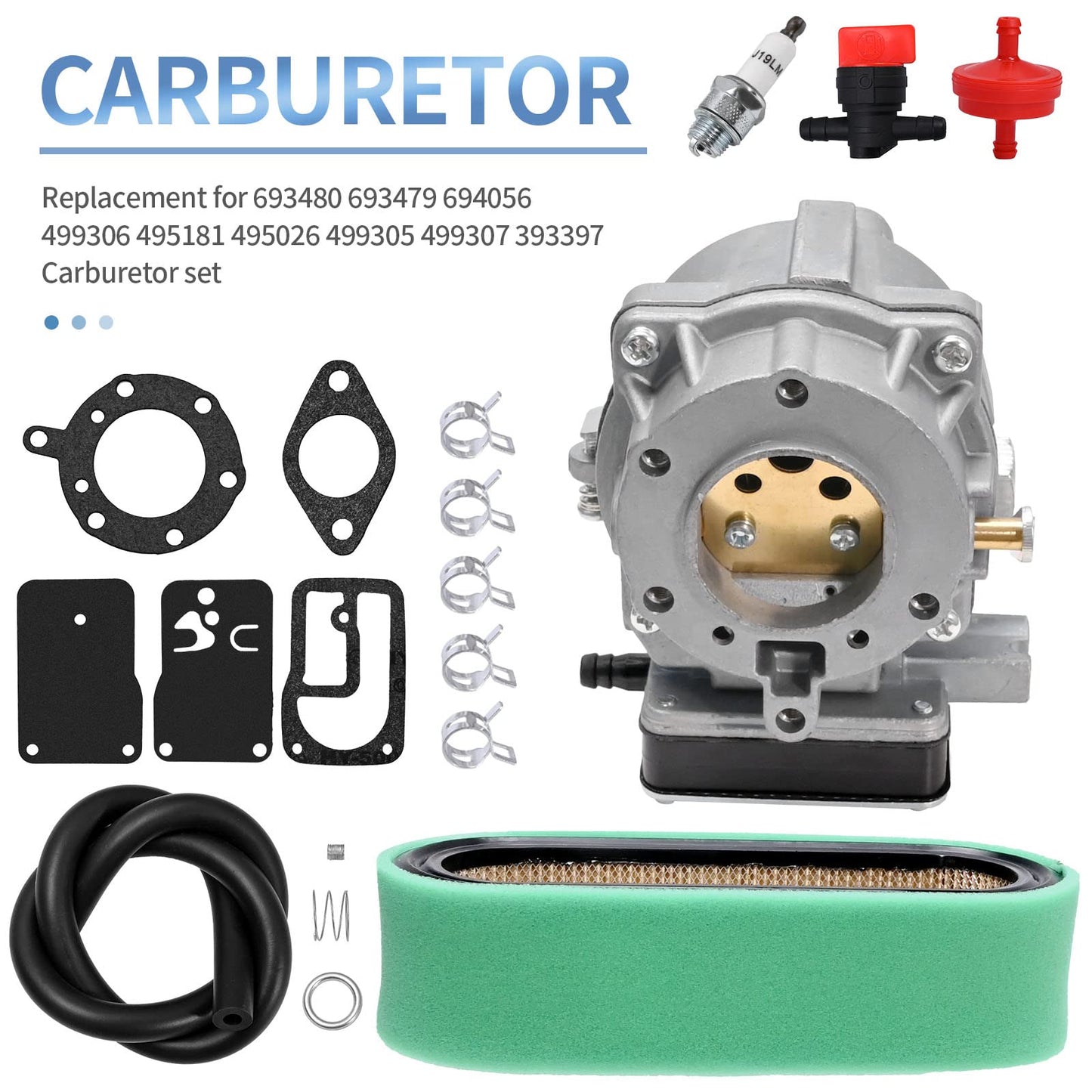 laffoonparts 693480 Carburetor Replacement for BS 693479 694056 Replaces 499306 495181 495026 499305 499307 with Fuel Pump Kit Gasket & Cleaning Tools