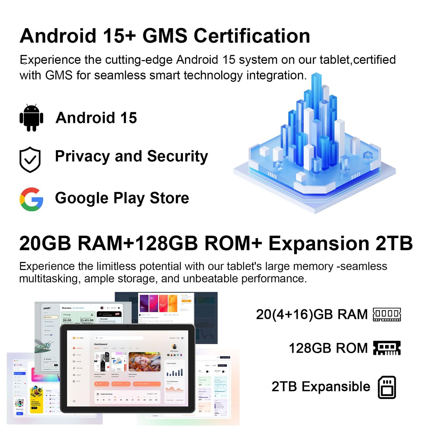 10 Inch Android 15 Tablet, Newest 18GB RAM+128GB ROM/2TB Expandable Tablets PC, 2 in 1 Tablets with Keyboard, Mouse, Case, Stylus, Quad-Core 2.0GHz CPU HD Screen, 5G WiFi 6 BT 5.0, 8MP Camera Tableta