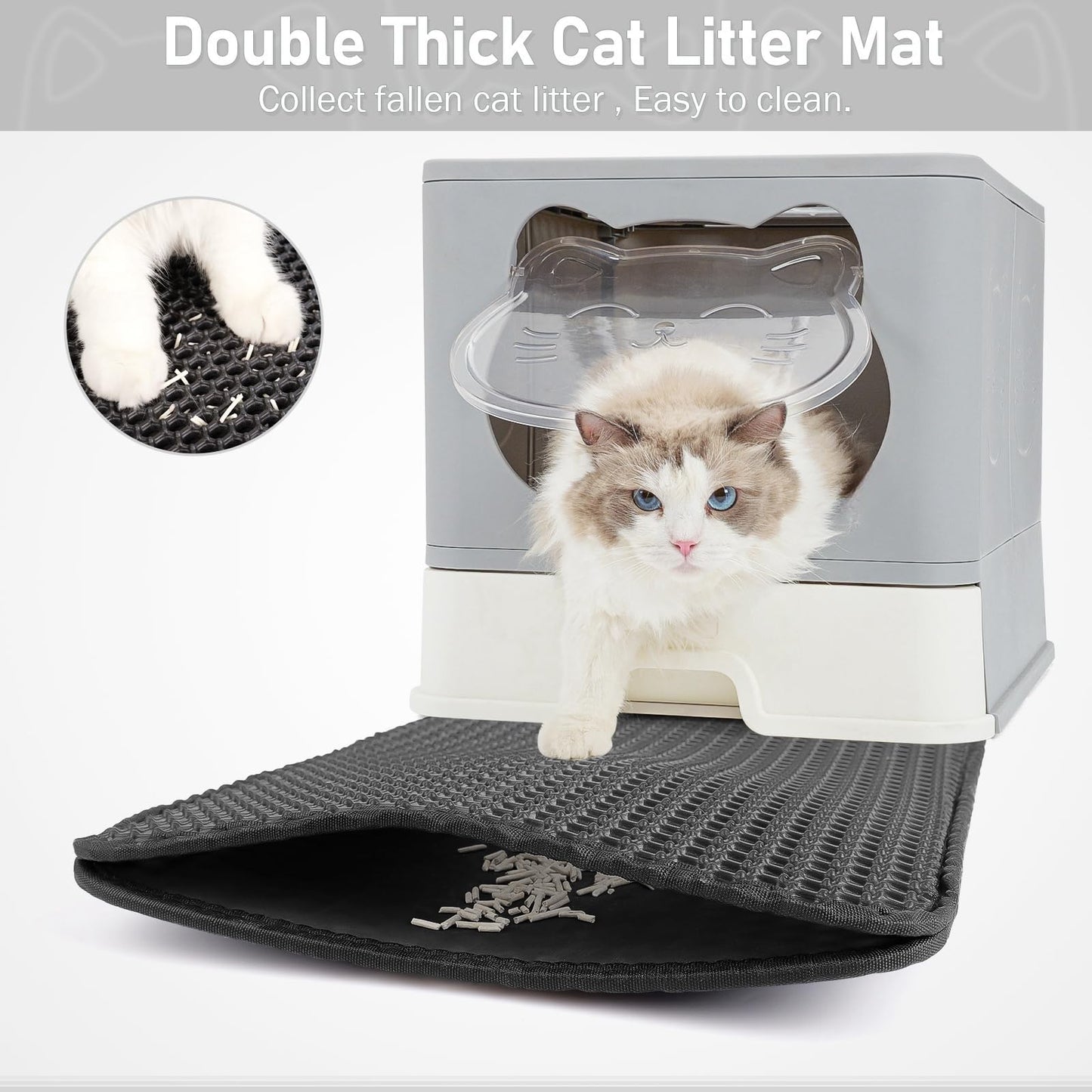 HelloMiao Enclosed Cat Litter Box with Stainless Steel Drawer & Lid - Extra Large, Leak-Proof and Odor-Control Covered Design Litter Tray or Indoor Cats, Includes Litter Scoop & Mat