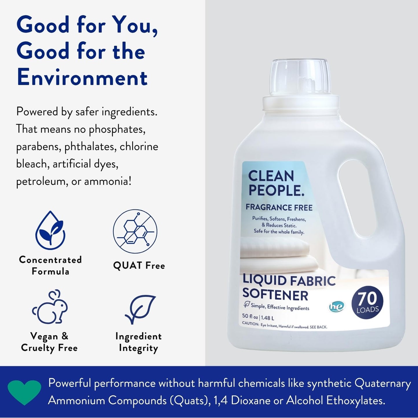 The Clean People Liquid Fabric Softener - Softens & Removes Static Cling - Vegan Scented Laundry Softener - Fragrance Free, 50 fl oz - 74 Loads