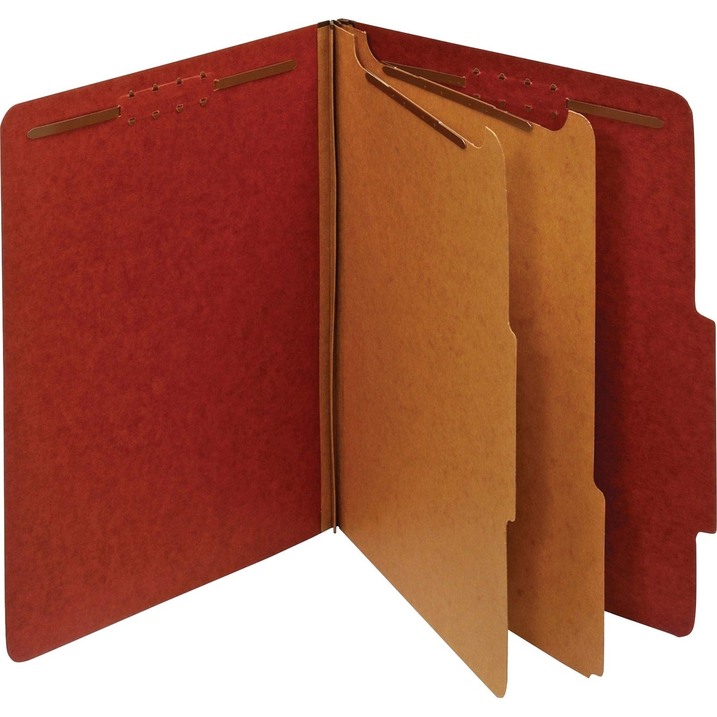 Globe-Weis 100-Percent Recycled Classification Folders, 2/5 Cut Tab, 2 Dividers, 2-Inch Embedded Fasteners, Letter Size, Red, 10 Folders Per Box (24075R)