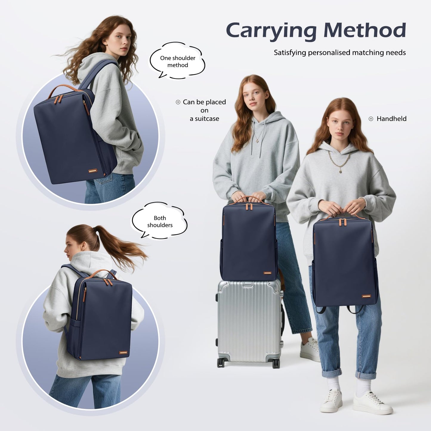 Stylish Laptop Backpack for Women Airline Approved Perfect for Work College and Travel Multi-Functional Casual Daypack Fits 15.6 Inch Notebook (Navy Blue)