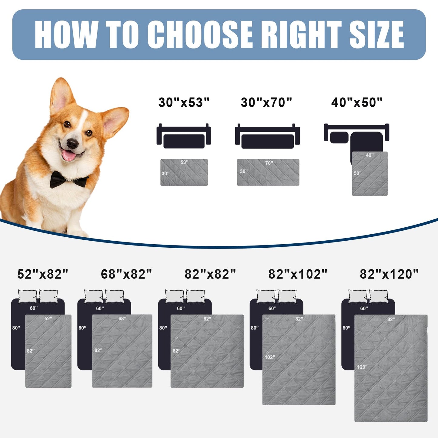 smiry Waterproof Dog Bed Cover Blanket, Leakproof Reversible Sofa Cover Couch Cover, Washable Pet Blanket for Sofa, Couch, Furniture (80x102 Inch, Grey/Light Grey)