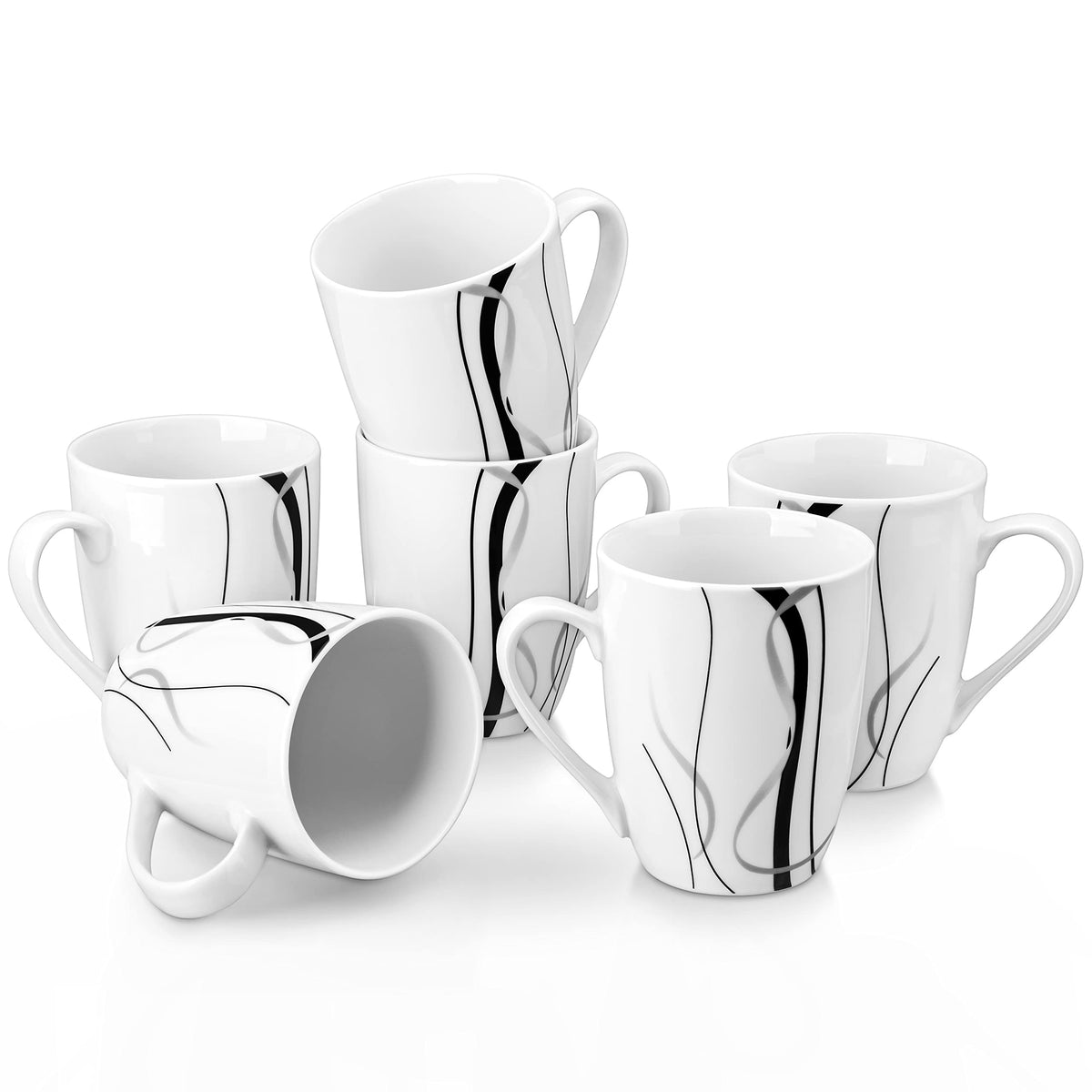 VEWEET Ceramic Coffee Mugs Set of 6, 11 OZ Coffee Mugs with Handle, White Mugs Set Porcelain Tea Mugs Set, Microwave Dishwasher Safe, Series Fiona