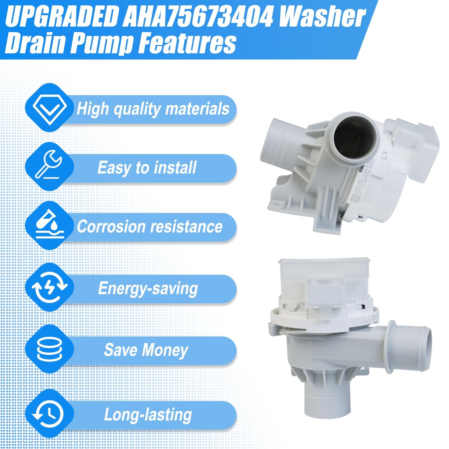 2024 Upgraded AHA75673404 Washer Drain Pump Assembly for LG Washing Machine Drain Pump Replacement Parts AP6978814 PS12748410 WT7405CW WT7250CW WT7100CW WT7300CV AHA75673402 for LG Drain Pump