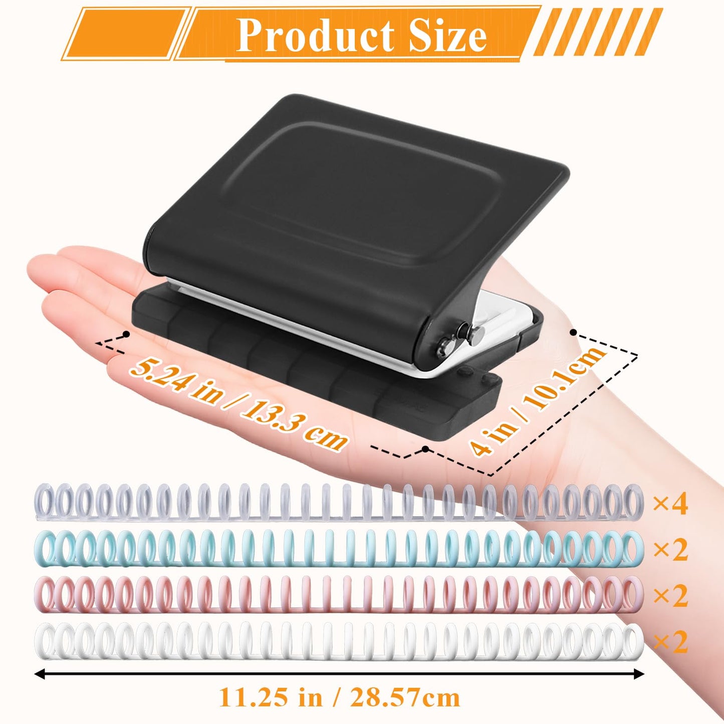 Hoqqf 10 Hole Punch Binding Machine for Planners with 10 Multi-Color Binder Rings,30 Holes on A4,20 Holes on A5,26 Holes on B5,10 Sheet Capacity (Black)