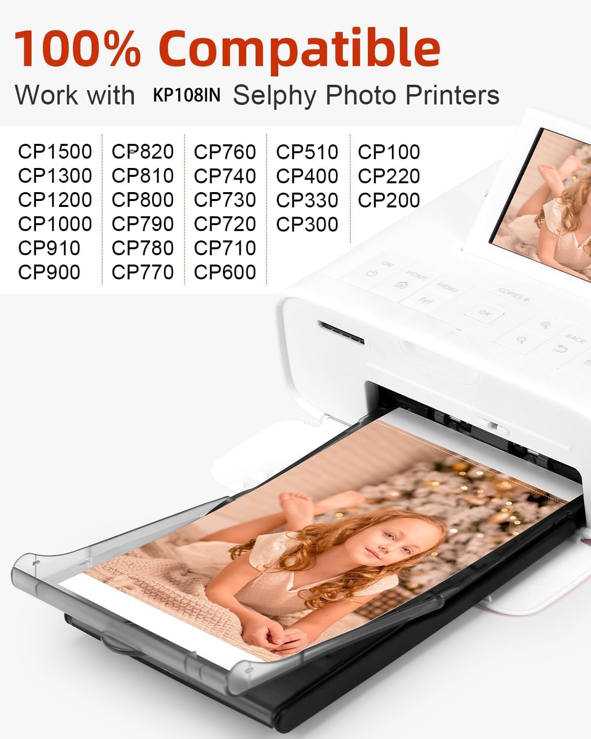 Replacement Selphy CP1300 Paper and Ink, KP-108IN 4x6 Inch Photo Paper for Selphy CP1300 CP1200 CP1000 CP910 CP900 CP800 CP790 Photo Printers, 108 Sheets Photo Paper Set and 3 Color Cartridges