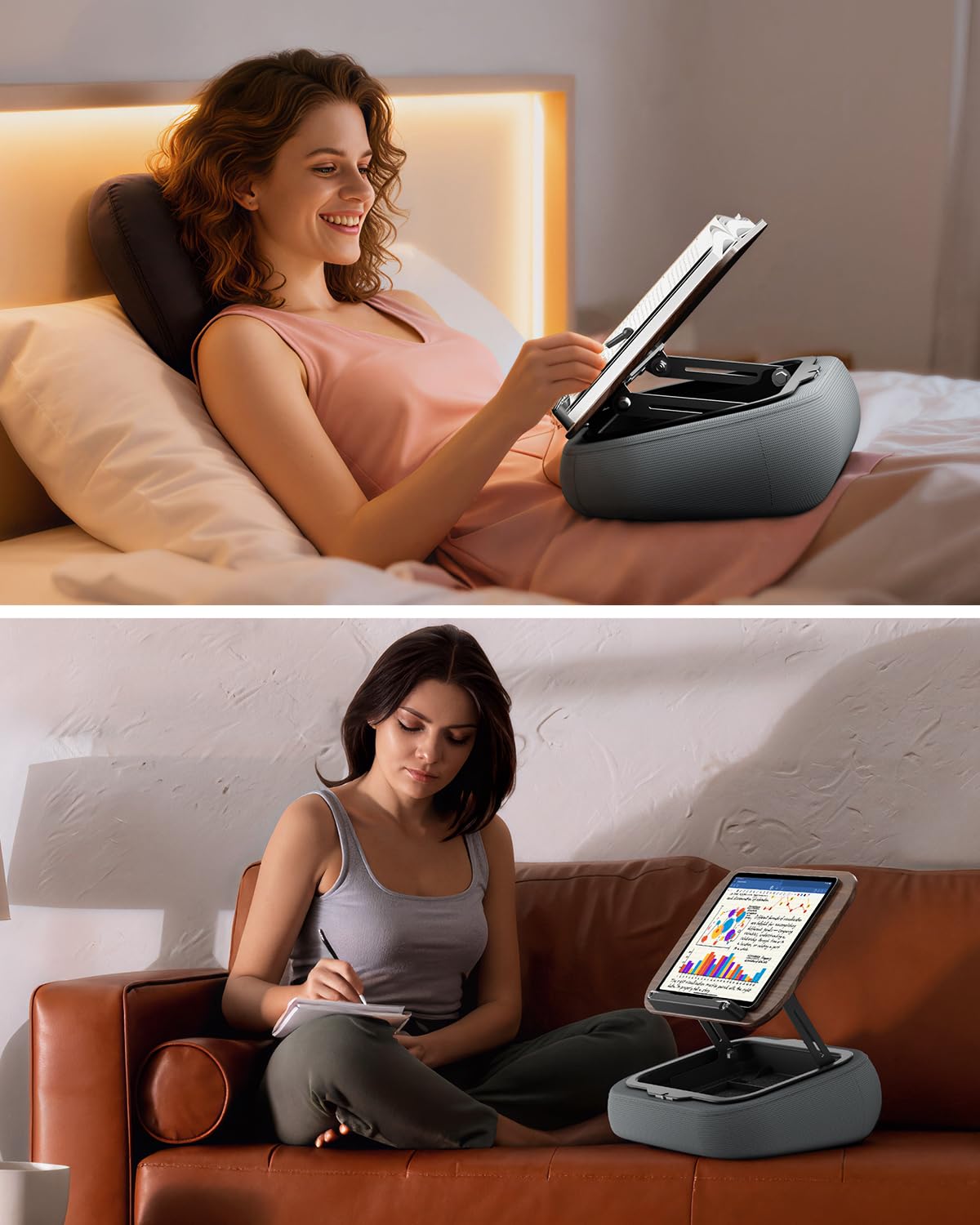 SupeDesk Adjustable Pillow Book Stand with Storage, Ergonomic Lap Beanbag Reading Pillow for Bed & Desk, Multi-Angle Book Stand Pillow Holder, Hands-Free Lap Reading Stand for Books, Tablets & iPad