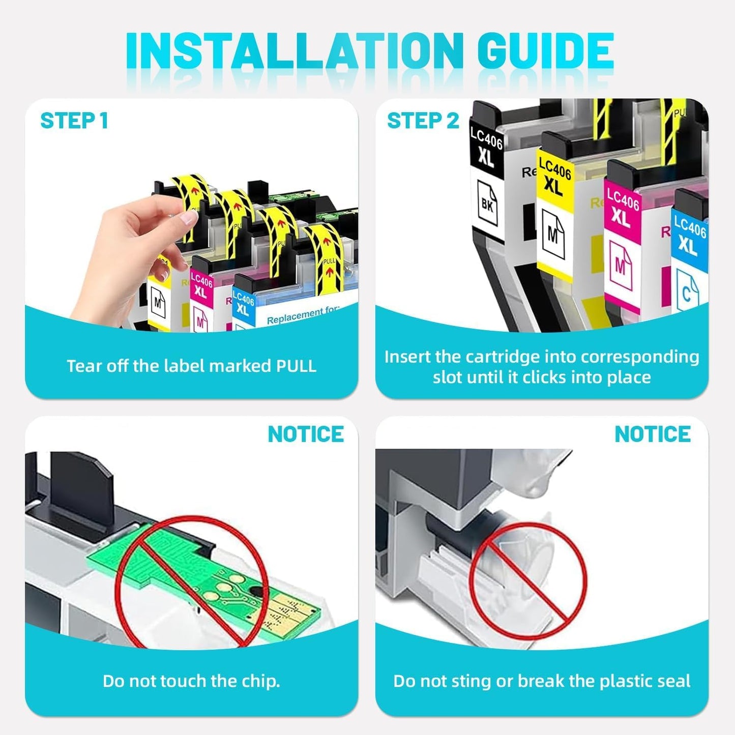 LC406XL Ink Cartridges Compatible for LC406XL Ink Cartridges Brother LC406 Ink Cartridges Work with Brother MFC-J4535DW MFC-J4335DW MFC-J5855DW MFC-J6555DW MFC-J6955DW Printers