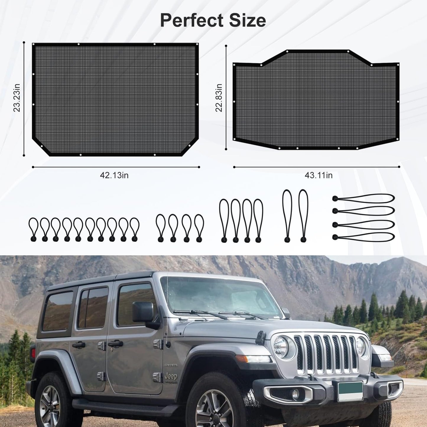 Mesh Roof JL Car Sunshade Top Cover for 2018-2023 Jeep Wrangler JL JLU 4XE 4 Door, UV Protection & Heat Reduction, Durable Polyester Sun Shade 2/4 Door