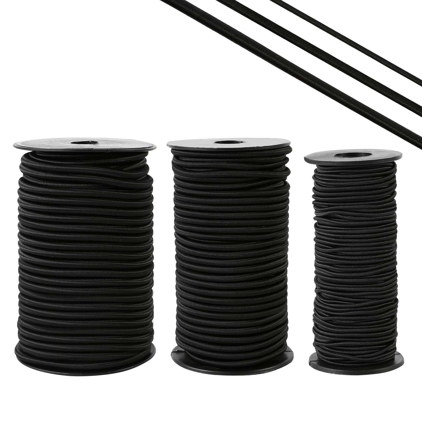 Zakous Strong and Durable Bungee Cord Roll - 1/4" x 100ft Elastic Cord, Kayak Stretch String Rope, Bungee Shock Cords for Repairing Tent Poles, DIY, Tie Downs, Black