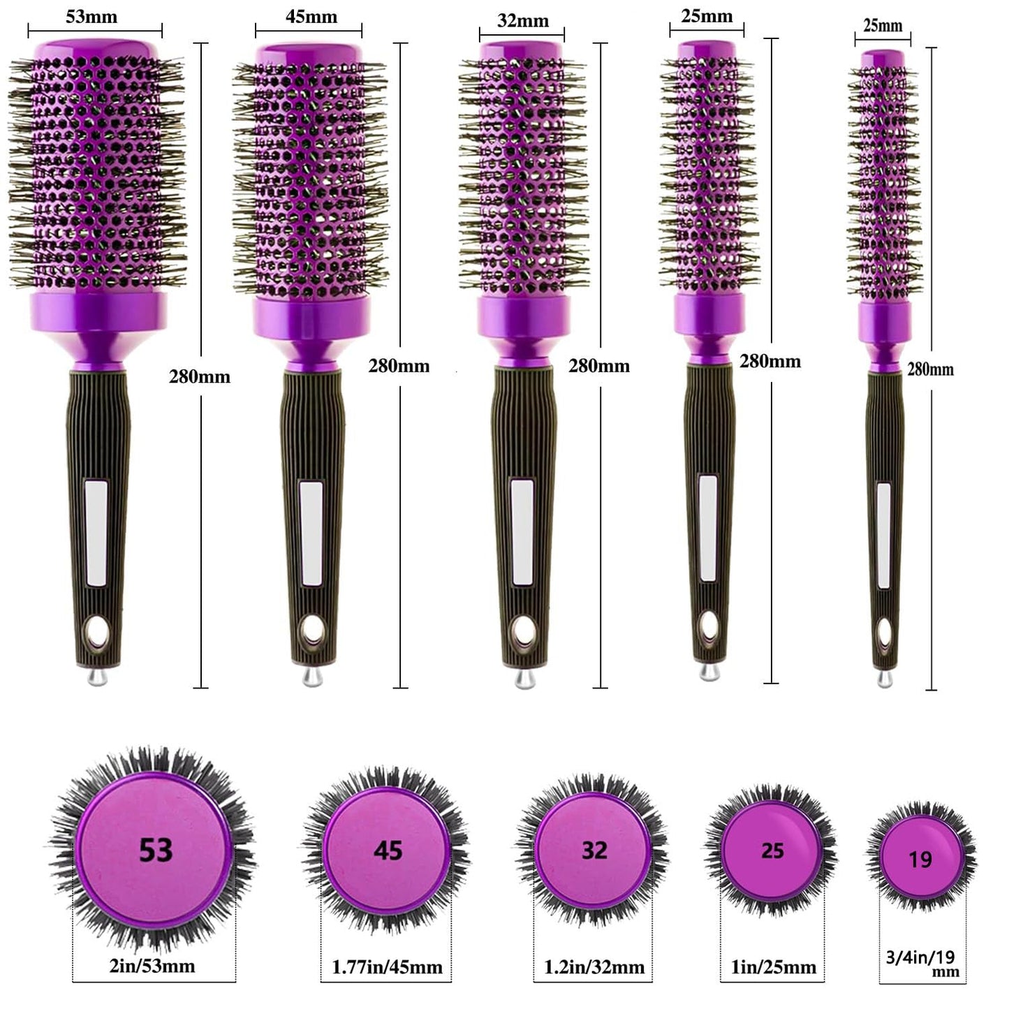 5pcs Round Brush for Blow Out styling loose curls and waves at home or salon professional styling hair brush set women Heat Resistant Ceramic Nylon Bristles round brushes offers even heat styling