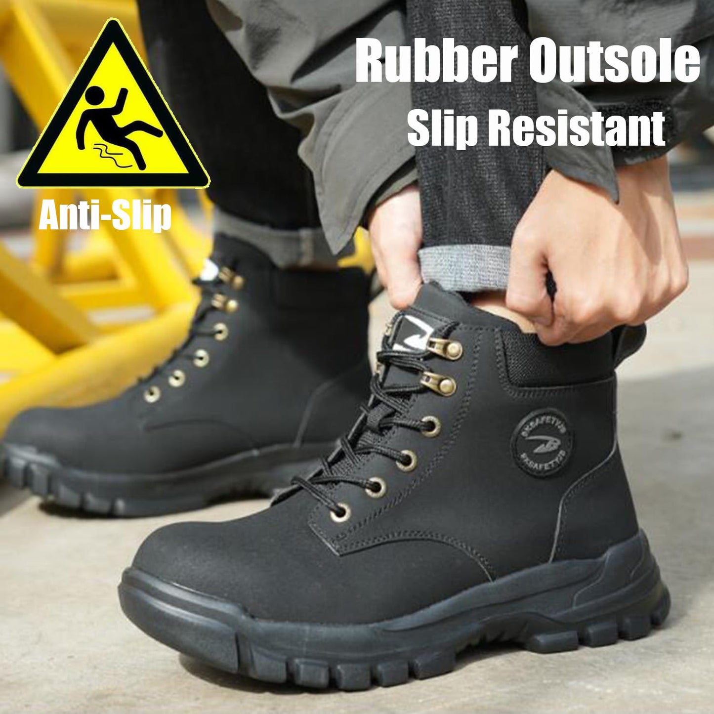 TimGross Waterproof Safety Shoes for Men Work Steel Toe Boots Non Slip Lightweight Comfortable Indestructible Construction Boots 679/Black/45
