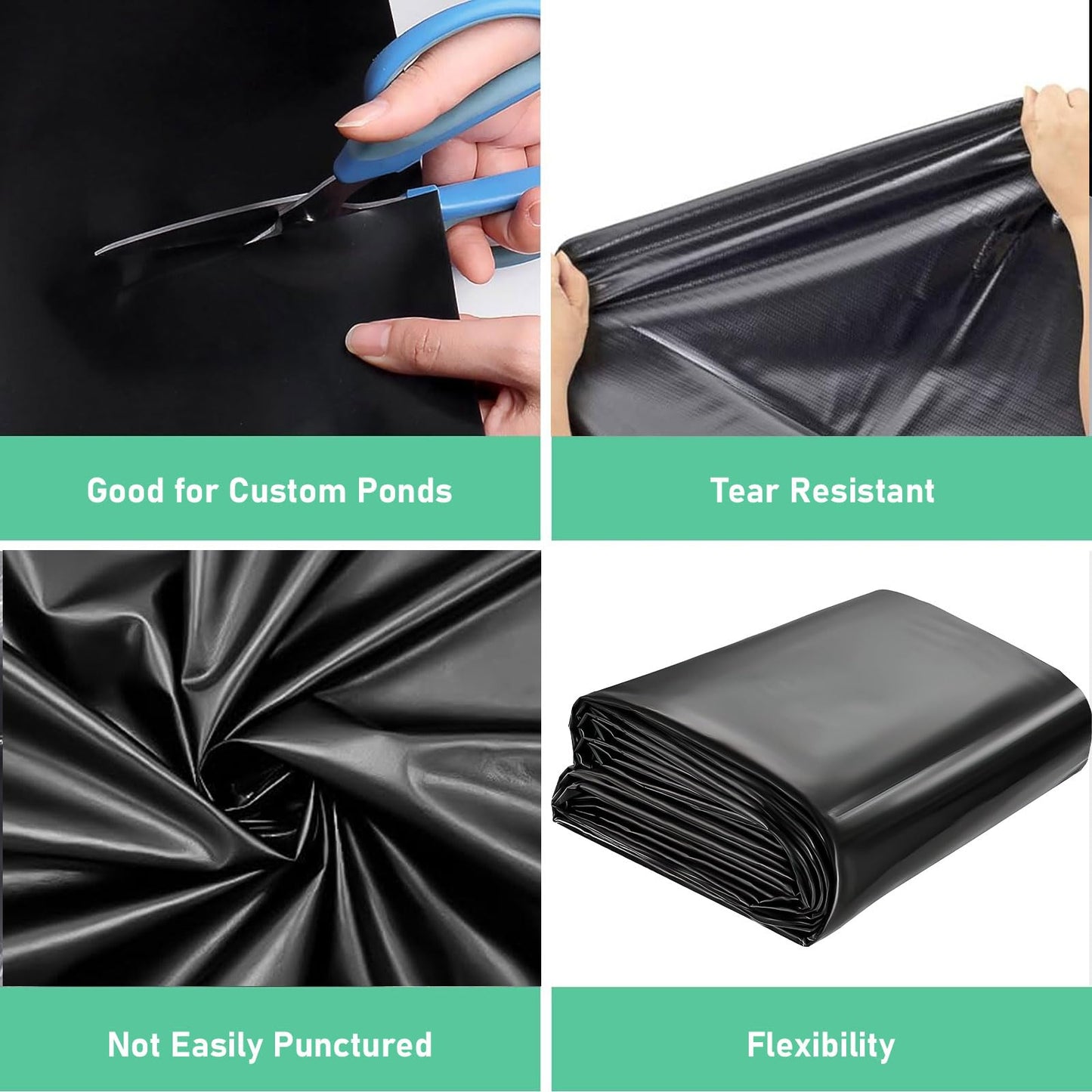 10 x 15 ft Pond Liner, 20 Mil Thickness, UV Resistant Preformed HDPE Pond Liner for Backyard Koi Ponds, Pool, Water Features, Fountains, Waterfall and Water Gardens, Black