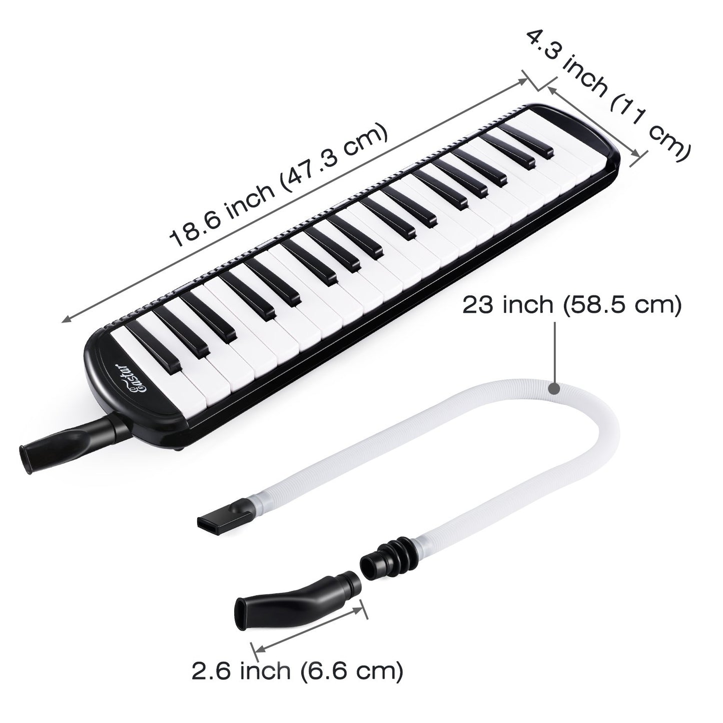 Eastar 37 Key Melodica Instrument with Mouthpiece Air Piano Keyboard, Carrying Bag, Black