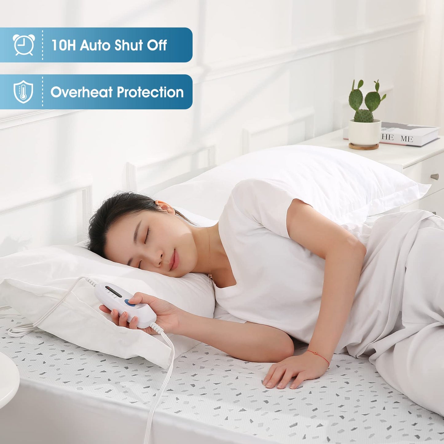 Heated Mattress Pad Queen Size 60" x 80", Electric Underblanket Mattress Cover Bed Warmer Fit up to 15" Deep Pocket, Dual Control with 4 Heat Settings, Auto Off & Fast Heating & Machine Washable