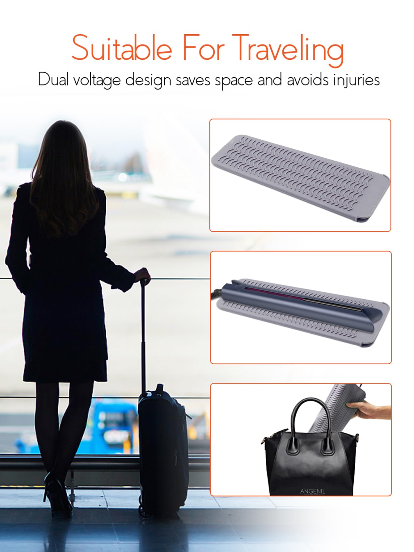 ANGENIL Flat Iron Wide 1.6 Inch Hair Straightener for Thick Hair, Dual Voltage Hair Straightener and Curler 2 in 1, Ceramic Flat Iron with Silicone Heat Resistant Mat Pouch, Fast Heating, LCD Display