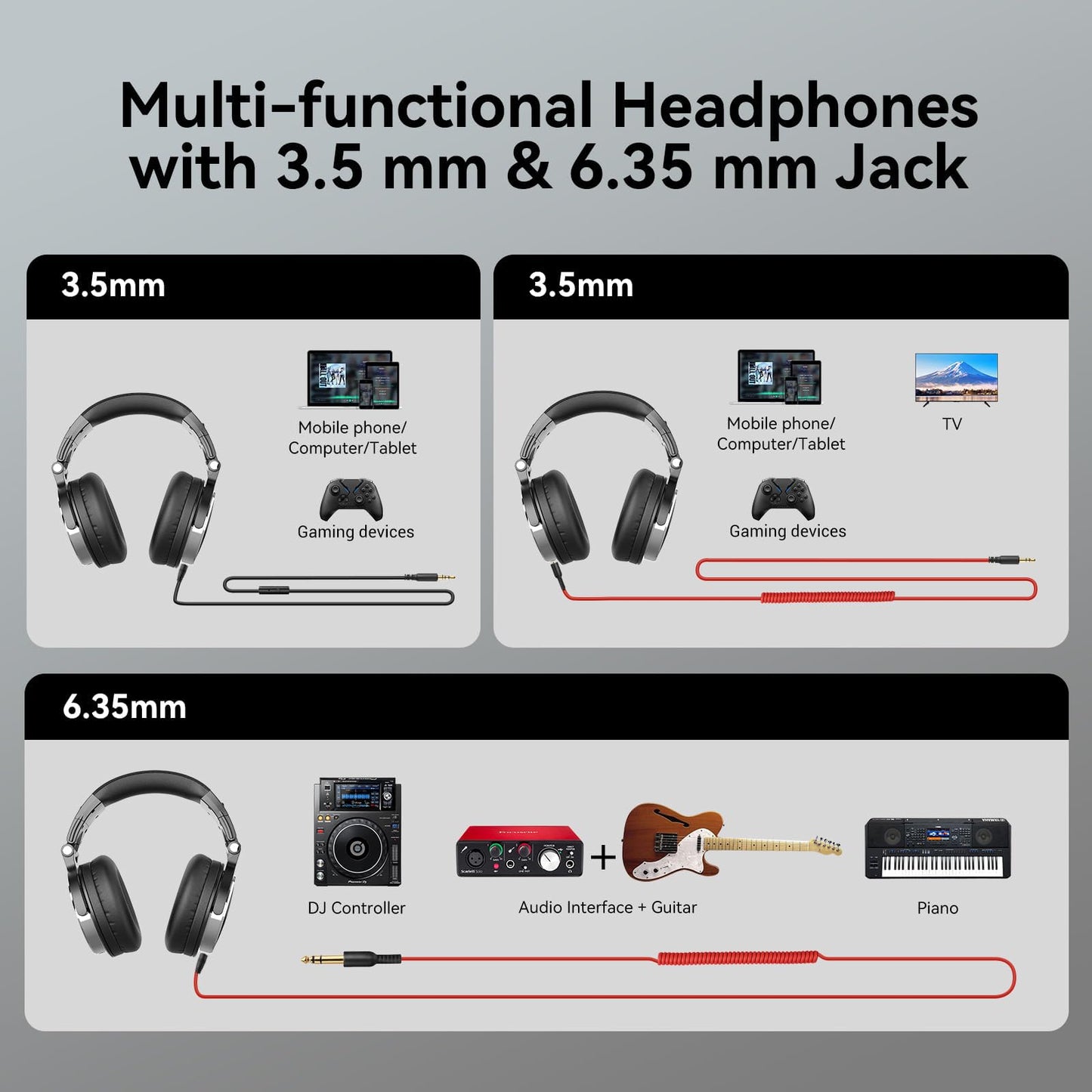 OneOdio Pro-10 Over Ear Wired Headphones for School Studio Monitor & Mixing DJ Stereo Headsets, 50mm Neodymium Drivers, in-Line Mic, 3.5mm/6.35mm Jack for AMP Computer Recording Phone Piano Guitar