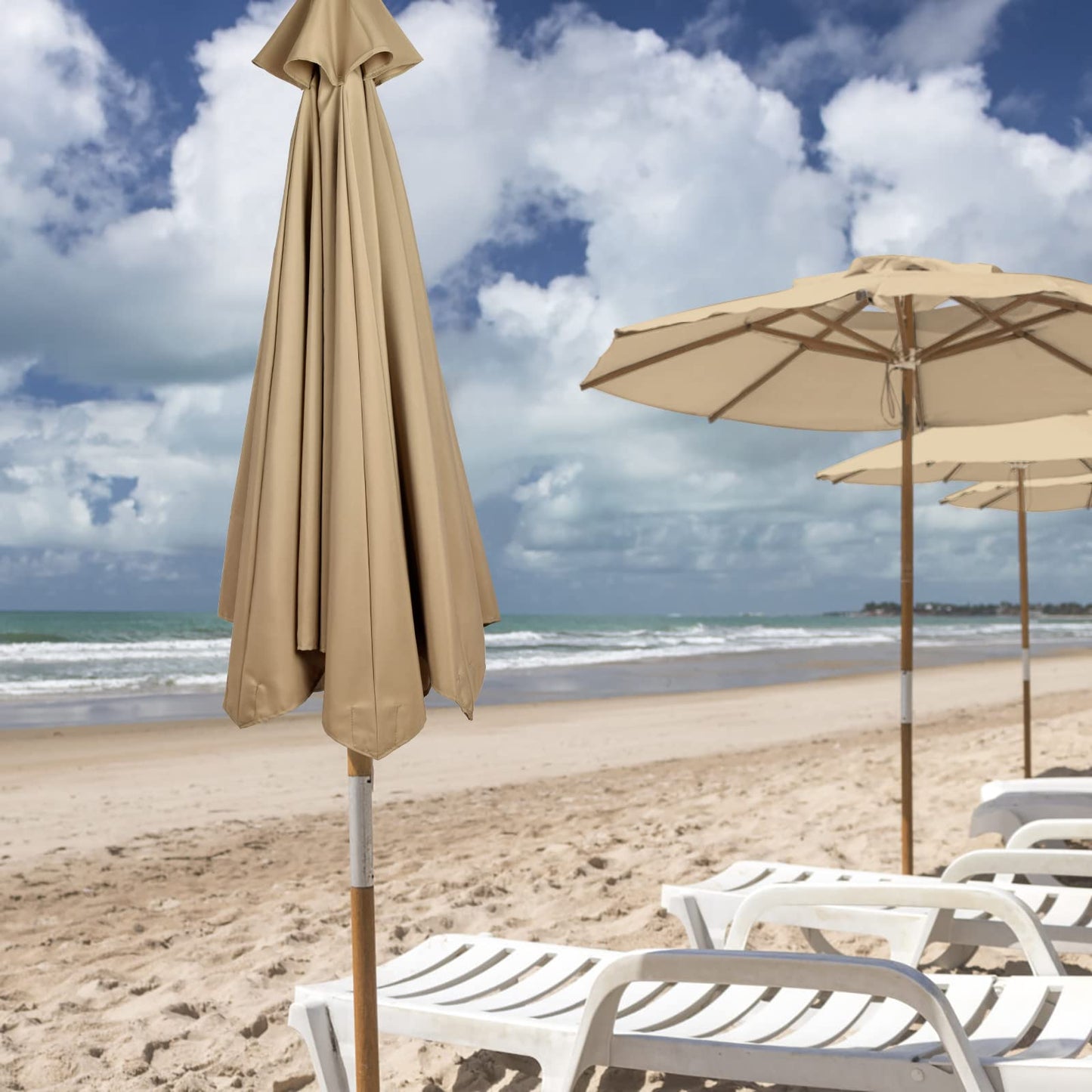 belupai 10ft Patio Umbrella Replacement Canopy, 6 Ribs Canopy Replacement Water Resistant Patio Canopy Outdoor Table Market Yard Umbrella Top Outdoor Umbrella Canopy (Canopy Only)(Tan, 6 Ribs)