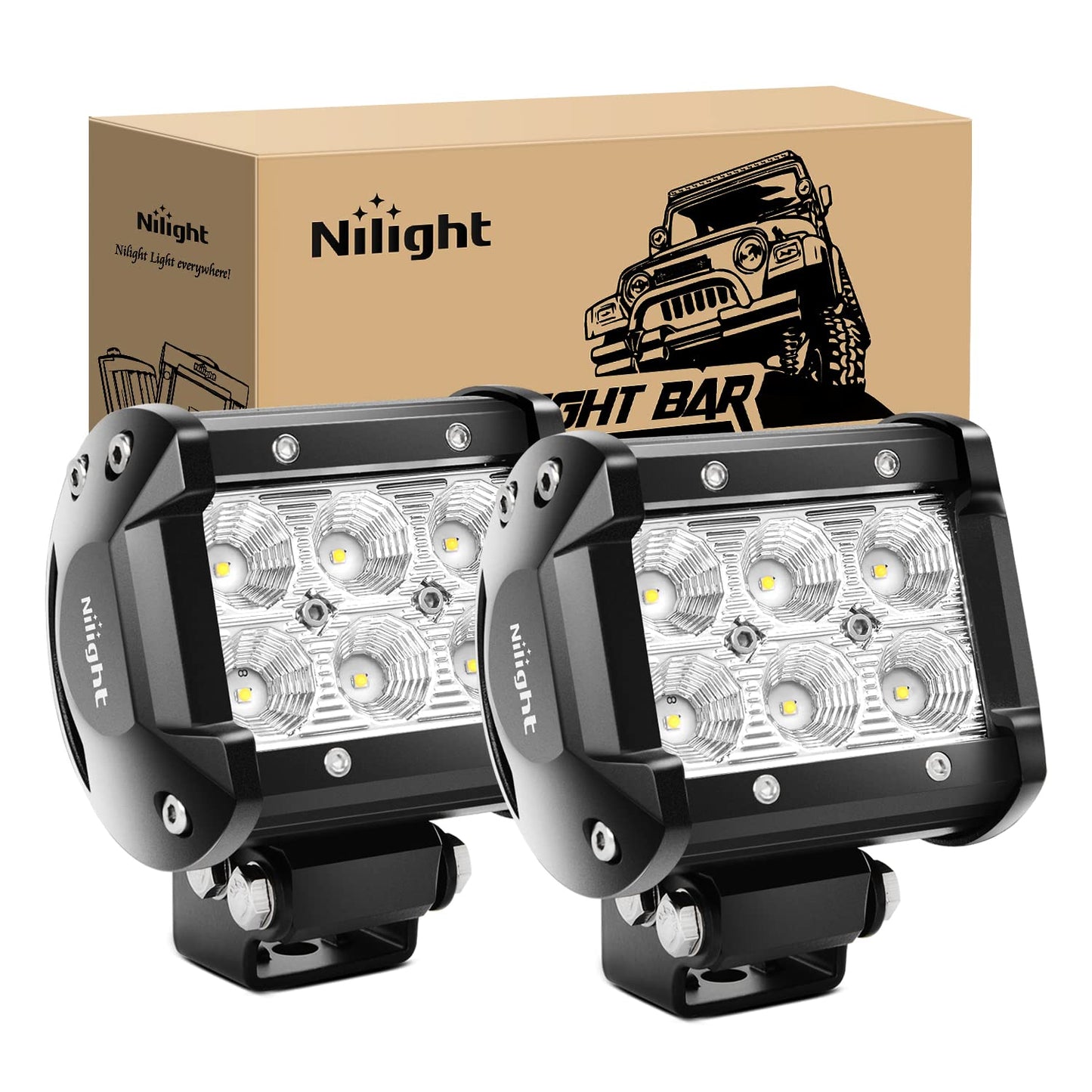 Nilight 60001F-B Led Pods 2PCS 18W 1260LM Flood Led Off Road Lights Super Bright Driving Fog Light Boat Lights Driving Lights Led Work Light for Trucks, 2 Years Warranty