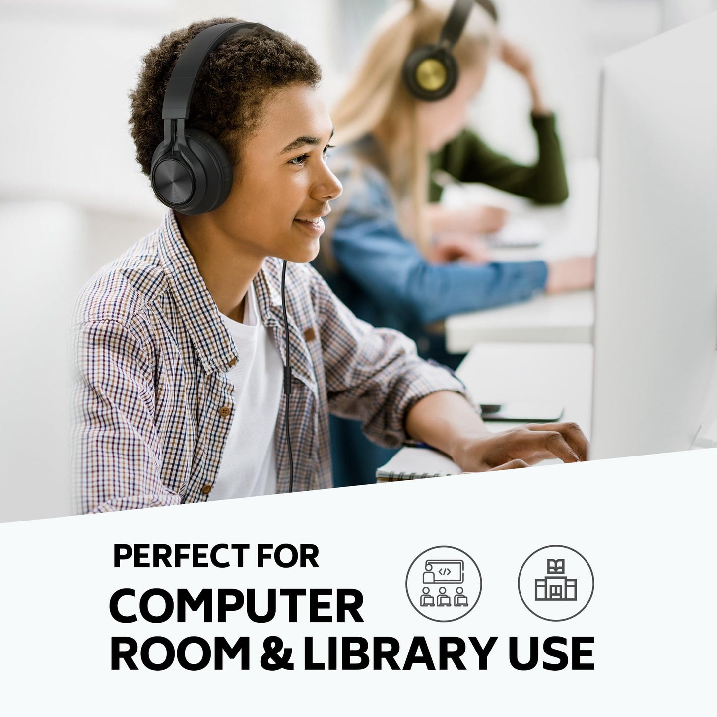 AILIHEN Headphones Wired 6 Pack Bulk with Microphone for School, Over-Ear Headsets for Kids Students, Teens, Adult, Classroom, Library, Chromebook, Laptop, Adjustable, Foldable, 3.5mm Jack (Black)