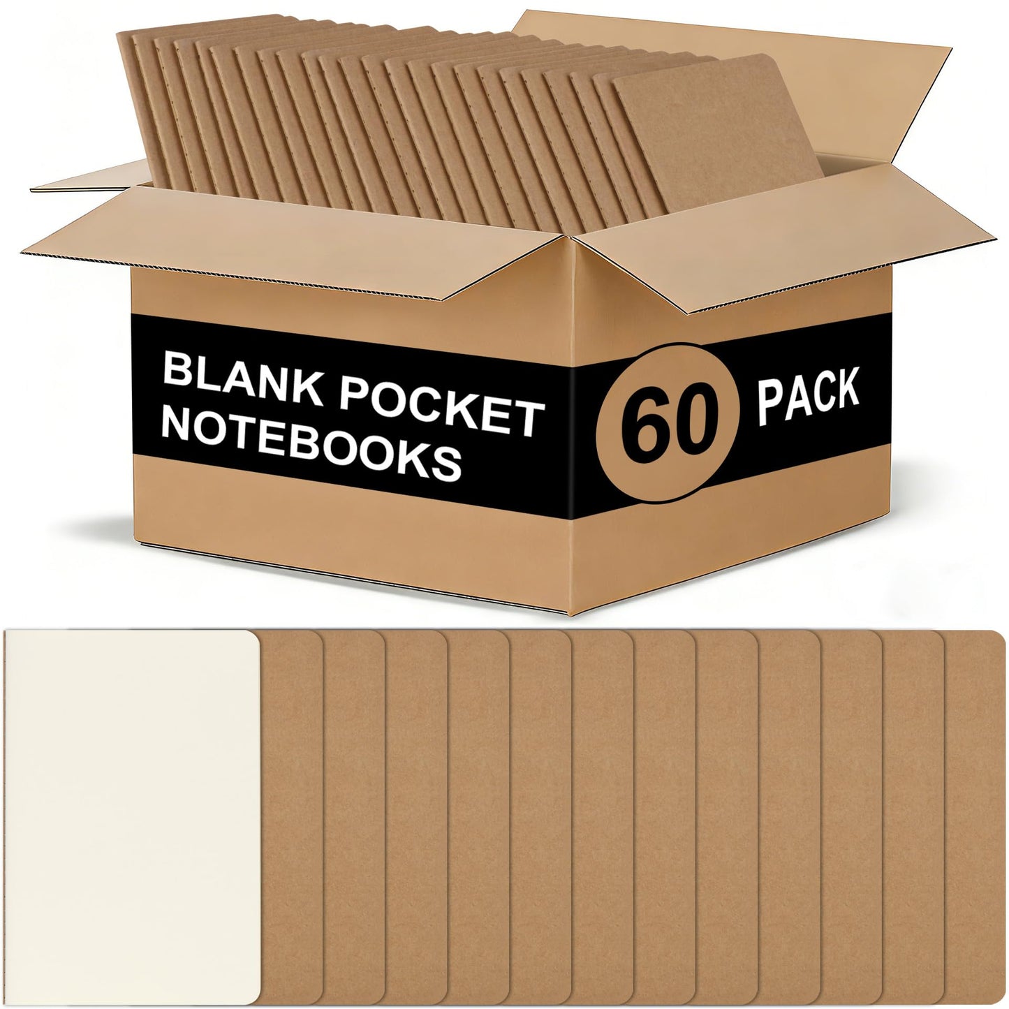 ZCZN 60 Pack Mini Blank Notebook, Jounural Kraft Notebooks, 30 Sheets/60 Pages, 3.5 * 5.5 Inches Notebooks Bulk, Diary, Subject, Memo Notebooks for Work, School, Office (60)