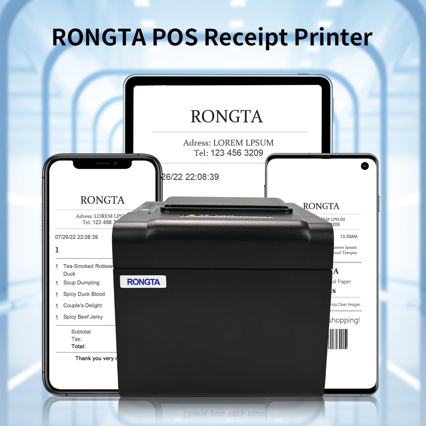Rongta POS Receipt Printer, 80mm Thermal Printer, ESC/POS, Restaurant Kitchen Printer with Auto Cutter Support Cash Drawer,USB Serial Ethernet Receipts Printer for Small Business,Not for Square