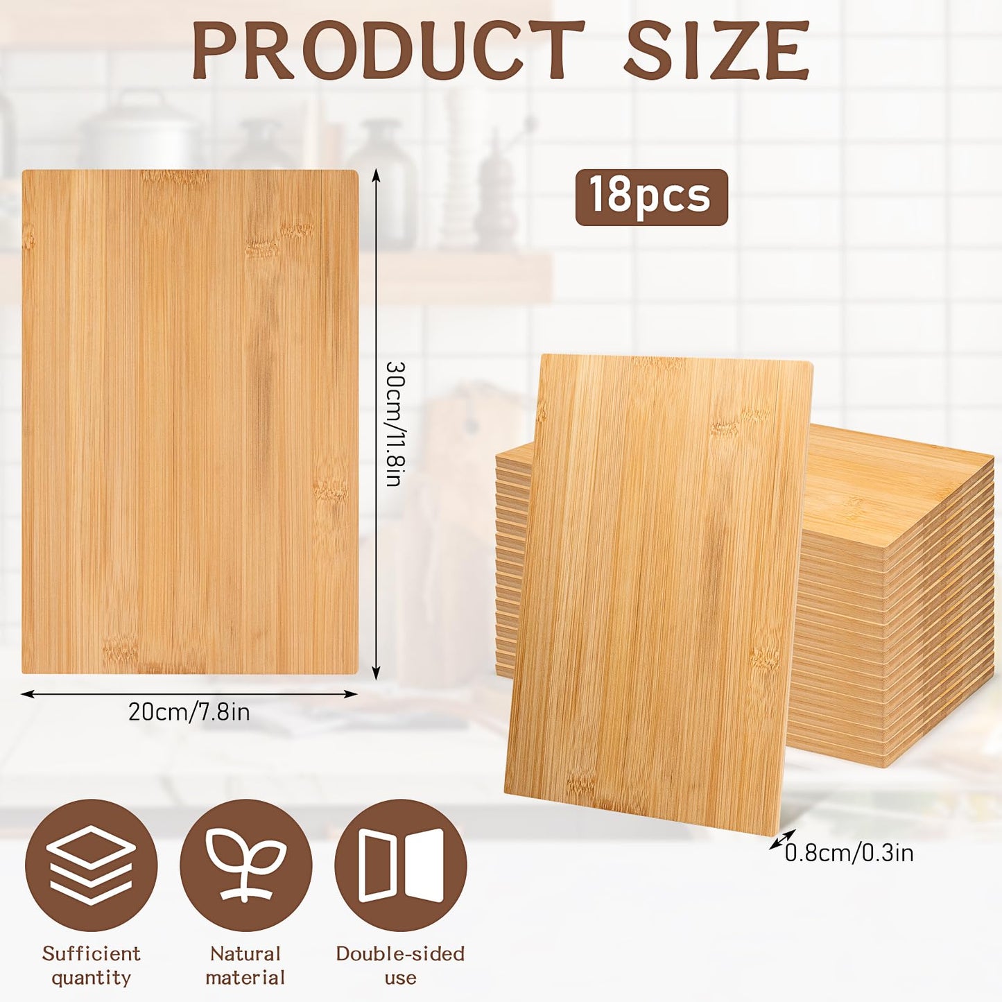 18 Pcs Bamboo Cutting Boards 12x8x0.3'' Bamboo Wood Chopping Board Set, Charcuterie Serving Boards for Kitchen Dining Cheese Bread Fruit Vegetable Cutting, Laser Engraving, Wholesale