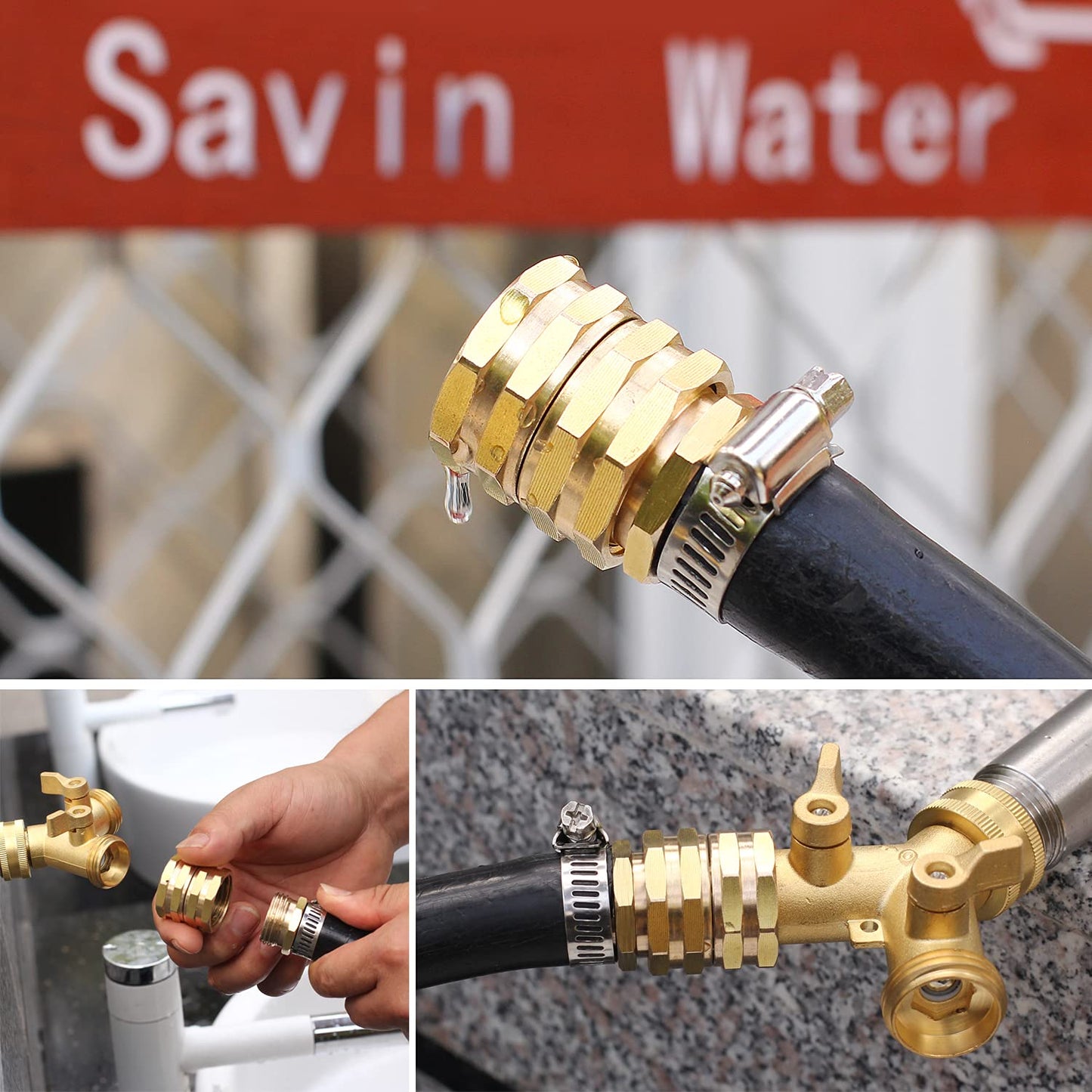 YELUN Solid brass Garden Hose Fittings Connectors Adapter Heavy Duty Brass Repair Male, Female faucet leader coupler dual water hose connector (3/4" GHT Double Male Double Female 12 Pcs)