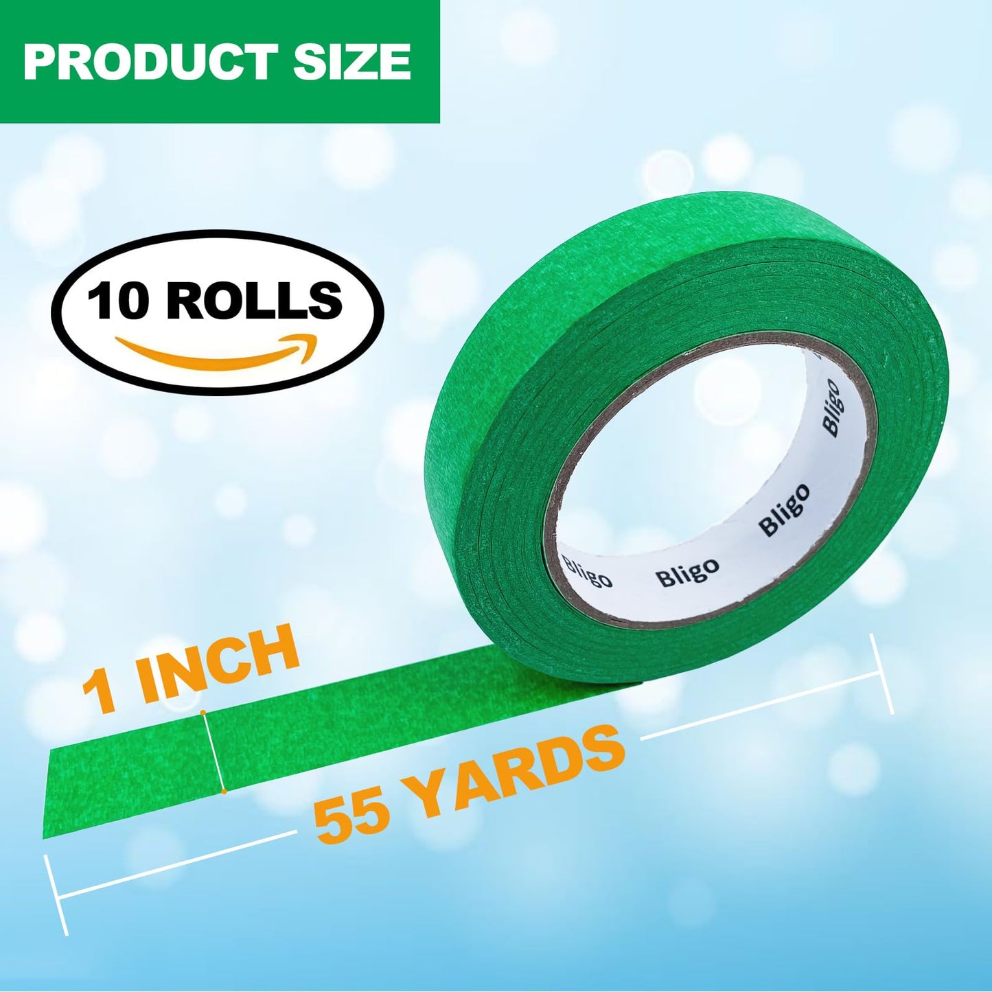 10 Pack Green Painters Tape 1 Inch x 55 Yards, Medium Adhesive Masking Tape Bulk (550 Total Yards), Residue-Free for Painting, DIY Crafting, Indoor & Outdoor Use