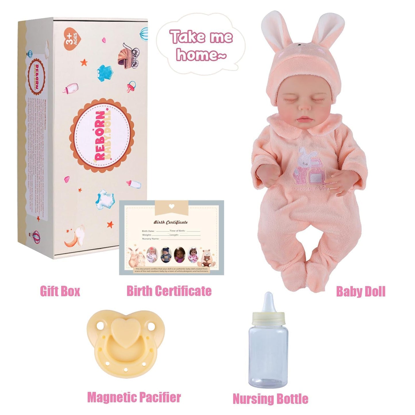 BABESIDE Lifelike Reborn Baby Dolls - 12 Inch Full Vinyl Realistic Baby Doll Sweet Sleeping Real Life Baby Dolls Cute Girl with Toy Accessories Gift Set for Kids Age 3+