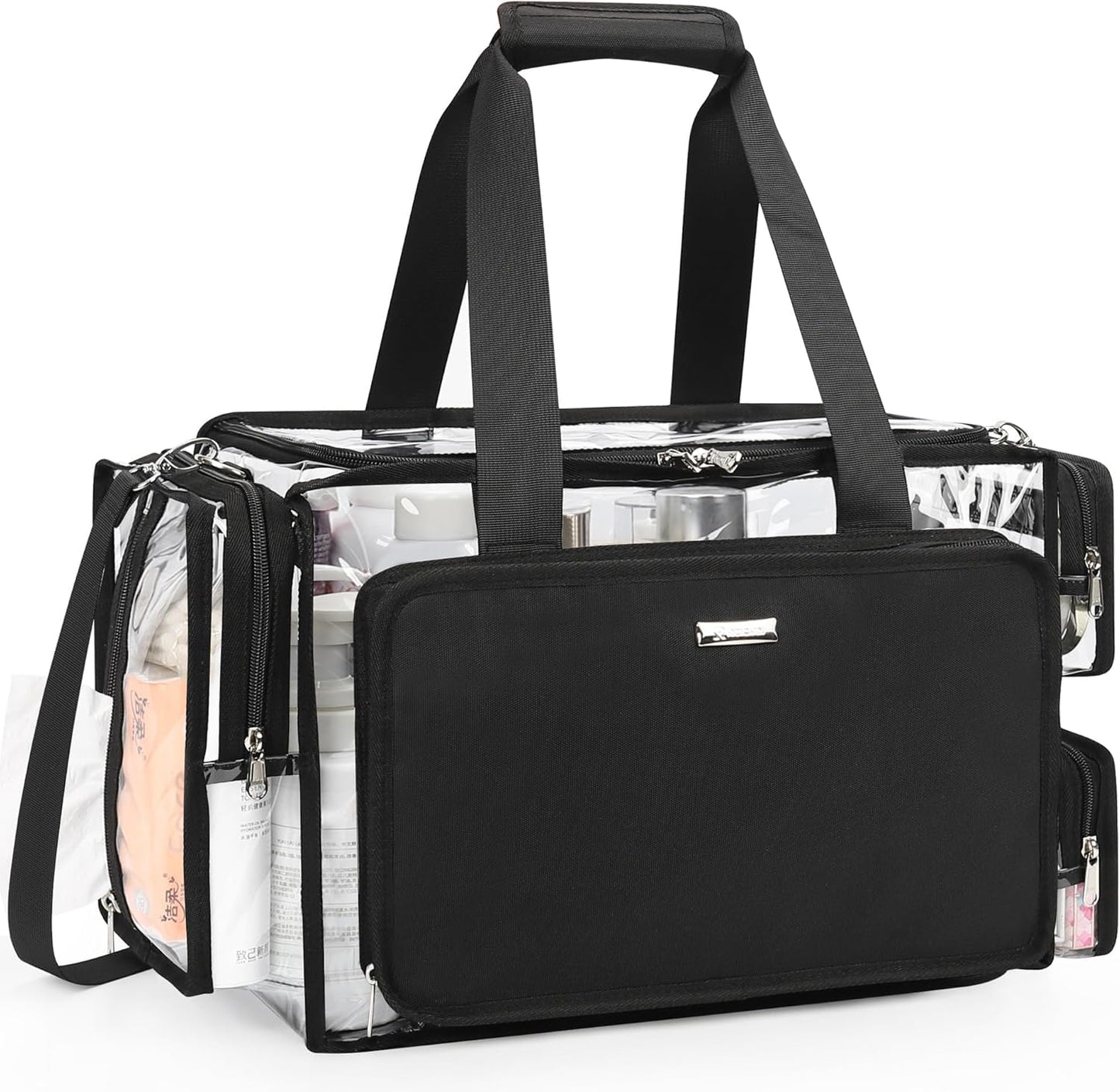 Relavel Clear Makeup Bag, Extra Large Travel Toiletry Bag for Women & Men, Waterproof Cosmetic Storage Organizer Hair Stylist Travelling Bag with Adjustable Dividers & Shoulder Strap