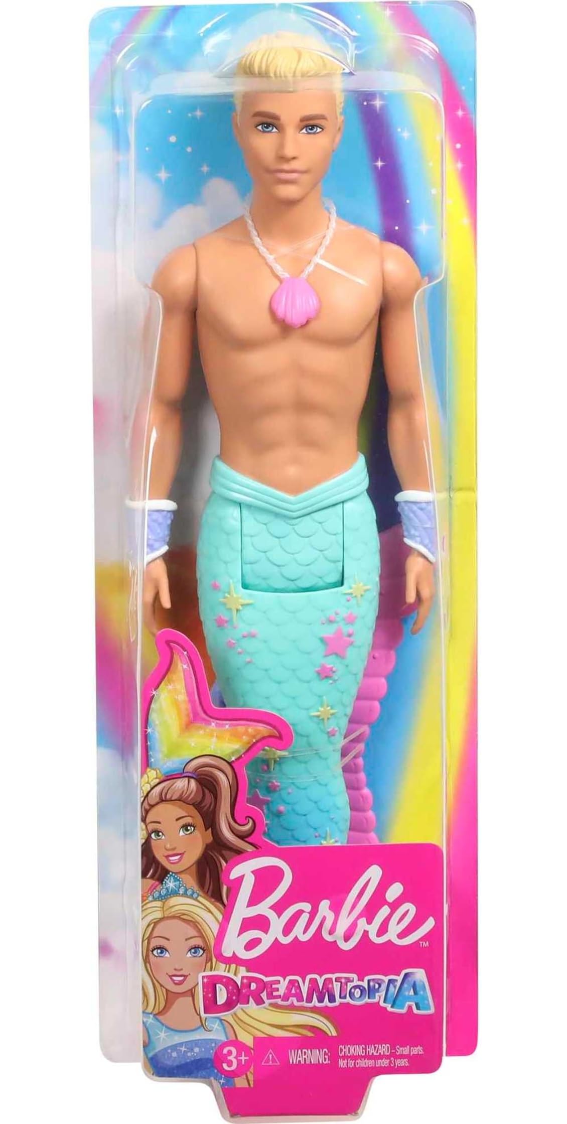 Barbie Dreamtopia Merman Doll, approx. 12-inch with Blue Rainbow Tail and Blonde Hair, for 3 to 7 Year Olds
