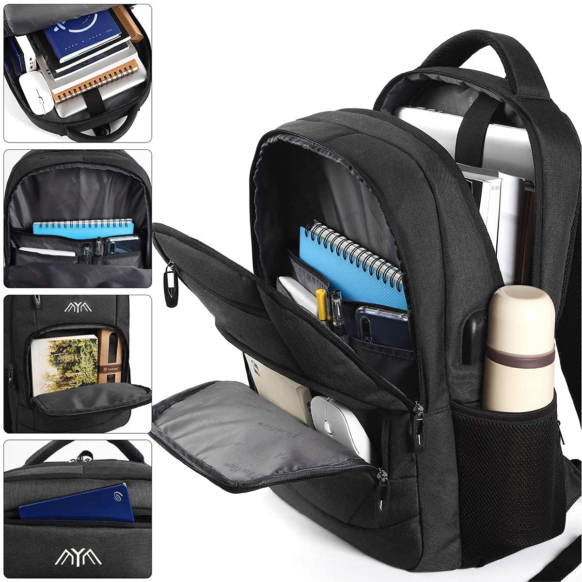 17.3inch Laptop Backpack for Men and Women with Computer Compartment & USB Charging Port,Back Pack for Travel Business Work University,School Backpack for Teen Boys,Sac a Dos Ordinateur Portable