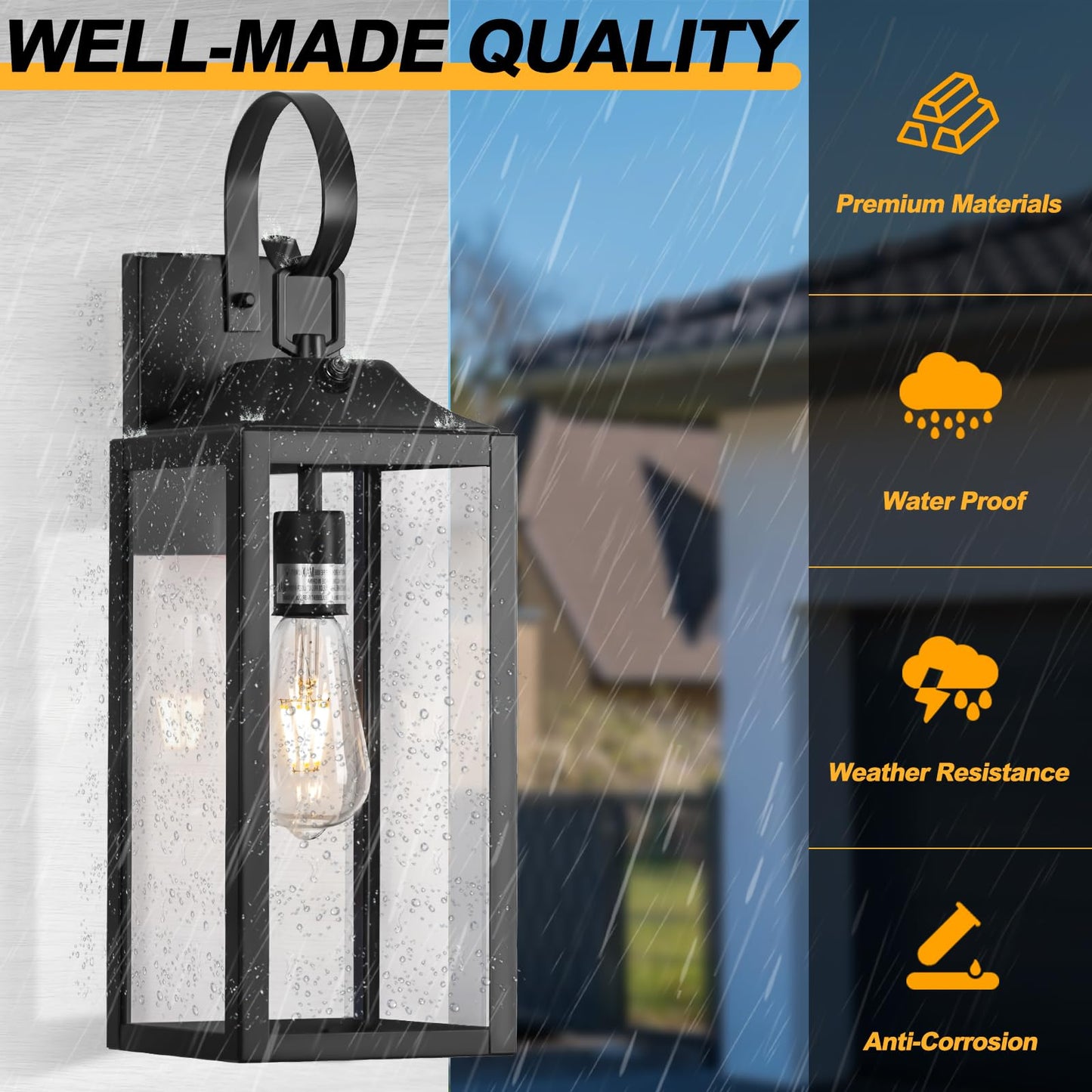 Yolsunes Black Dusk to Dawn Outdoor Wall Lantern, 19" Large Outside Modern Wall Sconce Light Fixture, Farmhouse Porch Light Wall Mount Waterproof for House