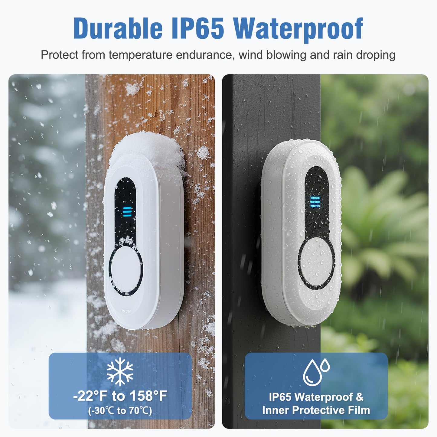 DAYTECH Wireless Doorbell Battery Operated Door Bell 800 Feet Portable Door Bells with Waterproof Doorbell Button for Home/Garage/Apartment/Office, Easy Installation, 2 Push Buttons 1 Receiver