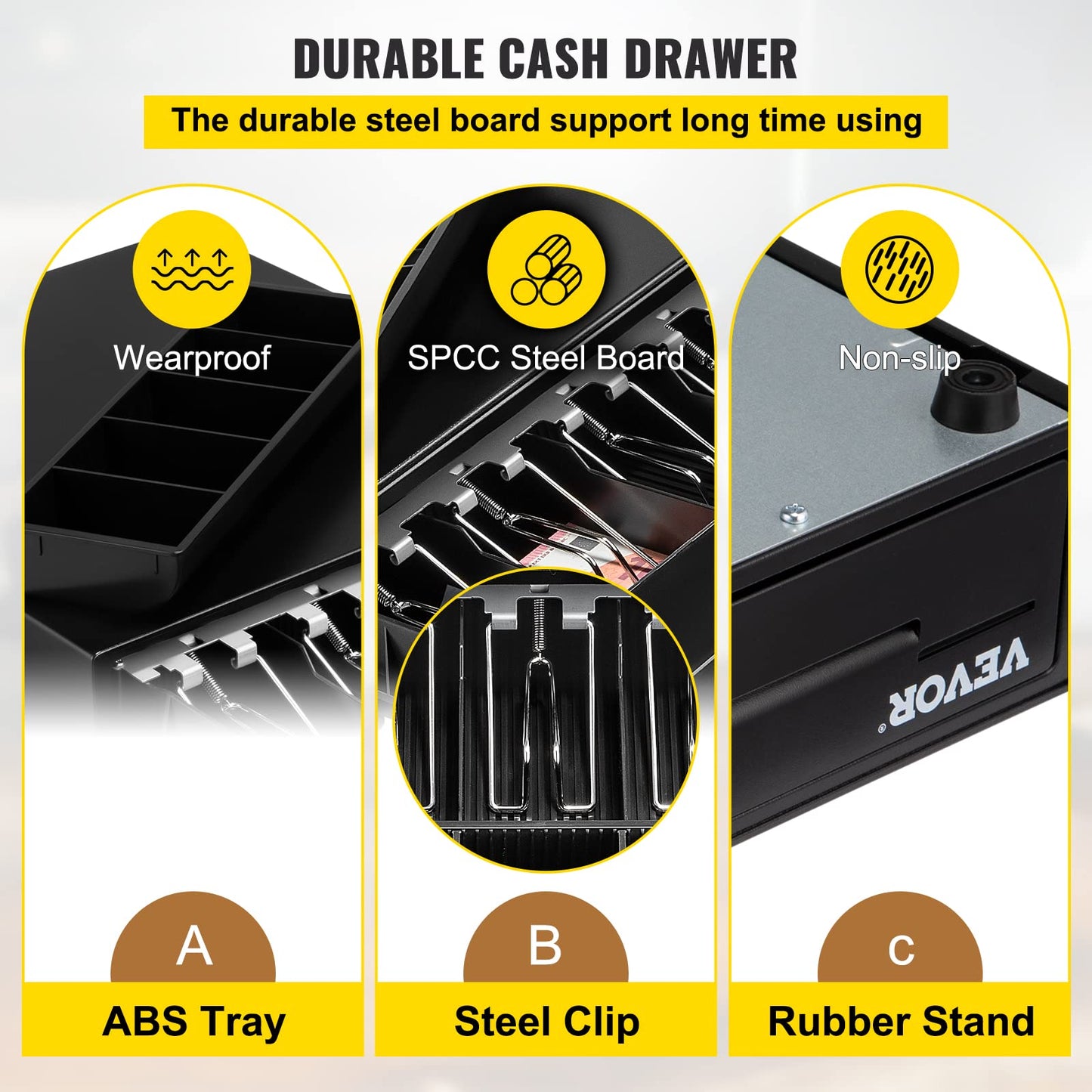 VEVOR Cash Register Drawer, 13" 12 V, for POS System with 4 Bill 5 Coin Cash Tray, Removable Coin Compartment & 2 Keys Included, RJ11/RJ12 Cable for Supermarket, Bar, Coffee Shop, Restaurant(USD Only)
