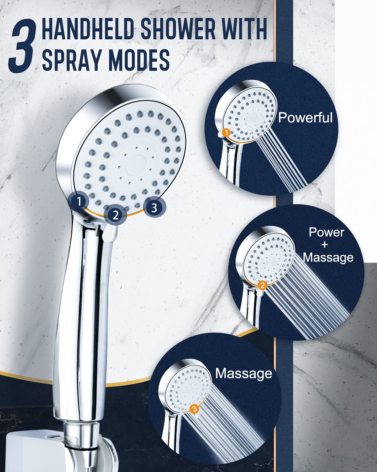 High Pressure 8" Rainfall Shower Head and Handheld Shower Heads Combo, with 60" Hose, Punch-Free, Dual Powerful Shower Spray Detachable with Holder, Chrome, Regulator fit for High, Low Water Flow